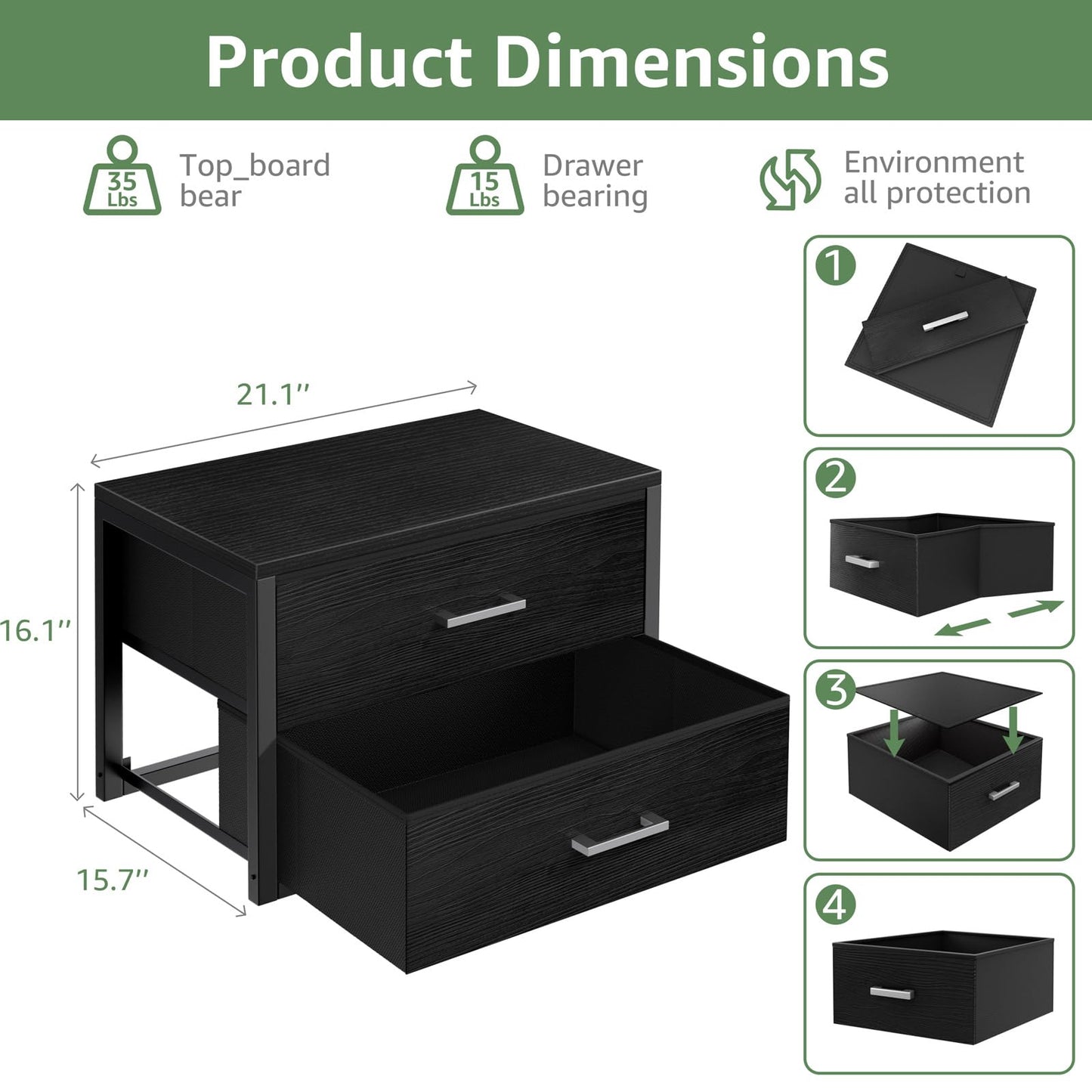 BOLUO Stackable Storage Drawers Closet Organizers and Storage Fabric 2 Drawer Dresser for Bedroom Office Black Modern