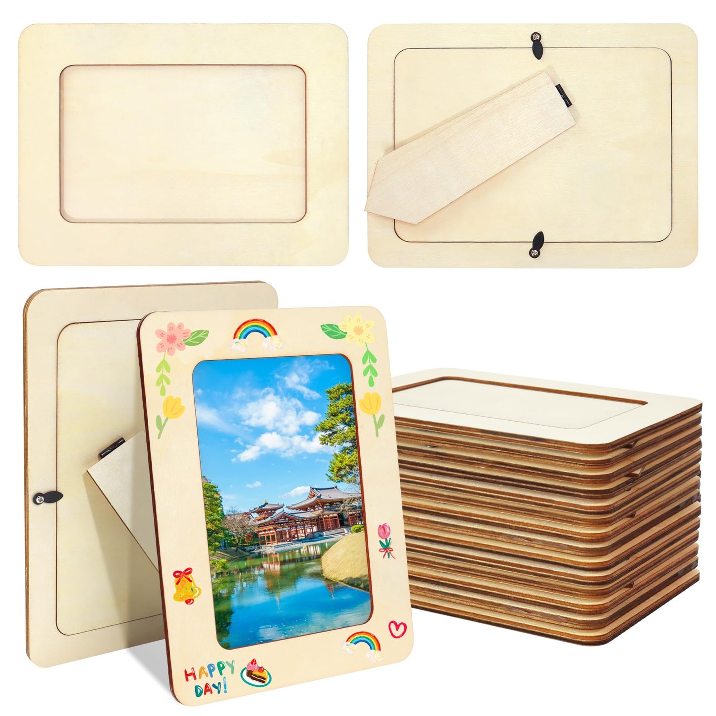 VOKOY 25 Pack Wooden Picture Frames for Crafts, 4" x 6" Photos DIY Wood Frames for Crafting,Unfinished Standing Photo Frames,DIY Frame Crafts Wood Decorate for Father's Day Birthday Party Gifts