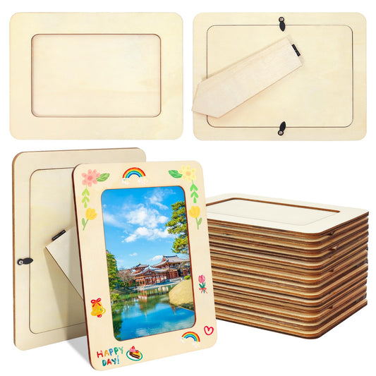 VOKOY 25 Pack Wooden Picture Frames for Crafts, 4" x 6" Photos DIY Wood Frames for Crafting,Unfinished Standing Photo Frames,DIY Frame Crafts Wood Decorate for Father's Day Birthday Party Gifts