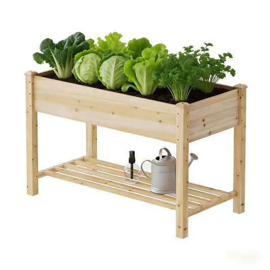PULIJIAJU Wooden Raised Garden Bed, Planter Box with Legs, Raised Planter -Grow Herbs and Vegetables Outdoors – Naturally Rot-Resistant - Unmatched Strength Lasts Years (Natural-M)