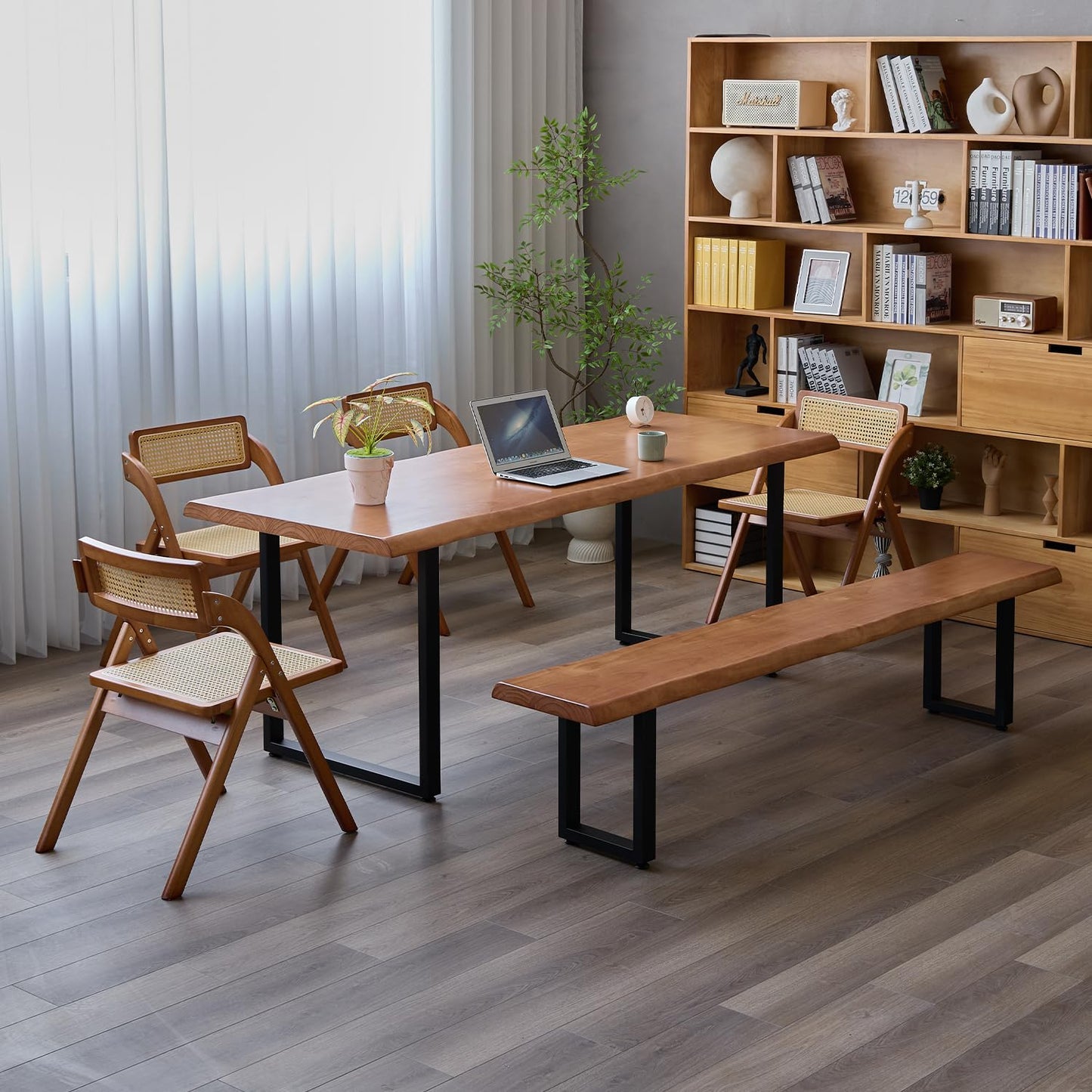 quanzhoulong Stylish Brown Wooden Long Bench with Sturdy Metal Legs – Versatile Seating for Office, Restaurant, Living Room, and Meeting Room(Brown Bench, 55.12in)