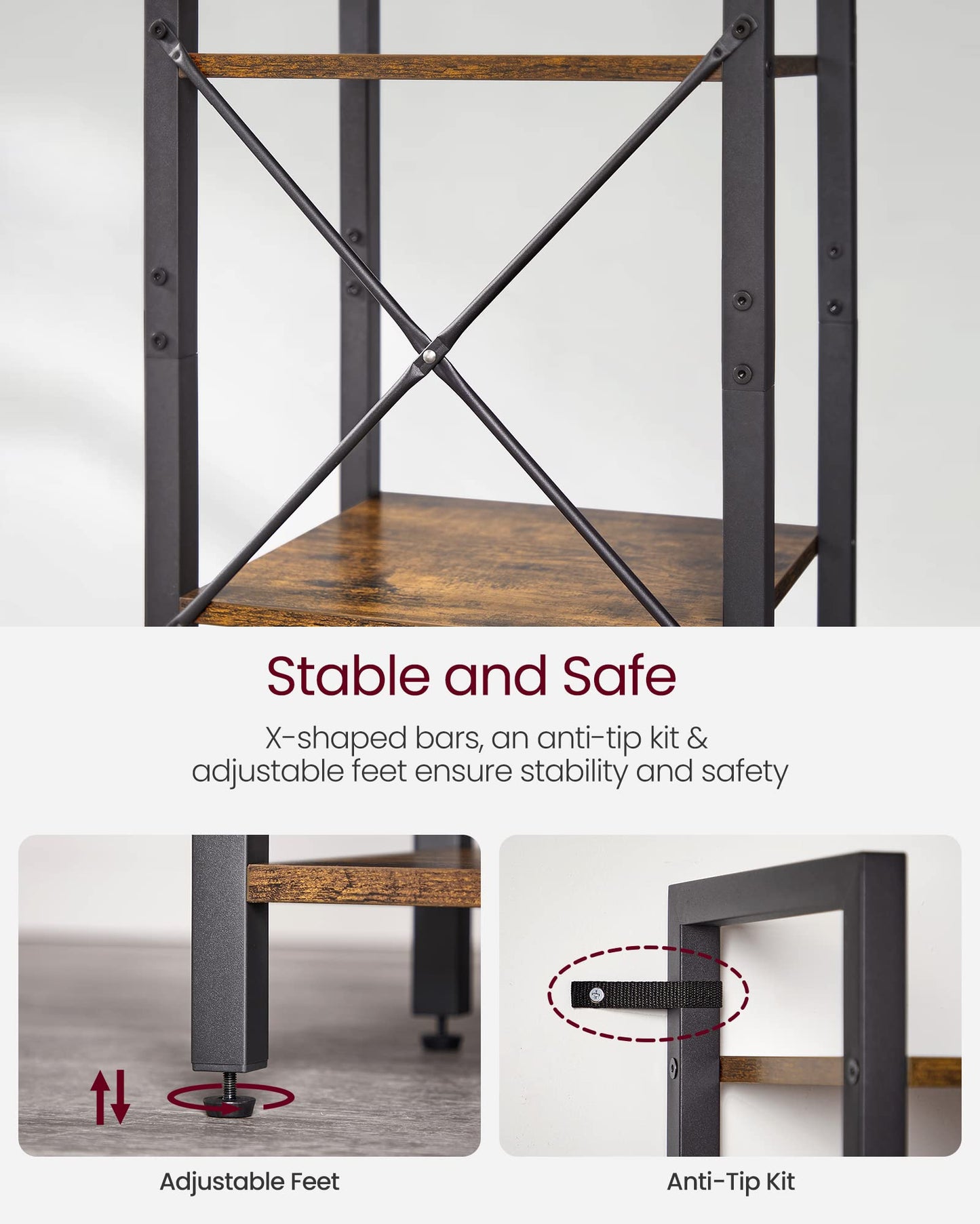 VASAGLE 6-Tier Bookshelf, Bookcase with Steel Frame, Book Shelf for Living Room, Home Office, Study, 11.8 x 15.7 x 73.2 Inches, Industrial Style, Rustic Brown and Ink Black ULLS101B01