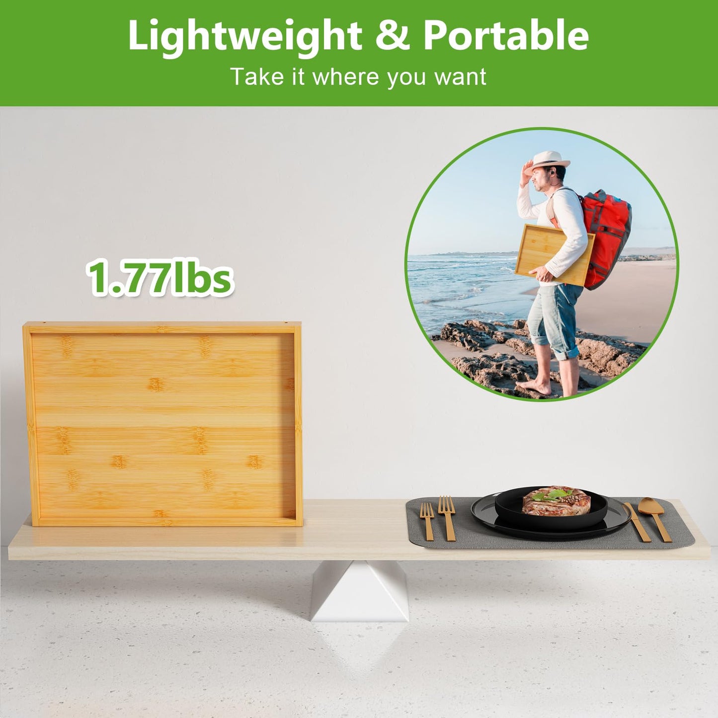 Youpehom Bed Tray Table with Folding Legs,Bamboo Breakfast in Bed for Kitchen Serving Tray,Sofa,Eating,Used As Laptop Desk Snack Tray (Bamboo, Medium)