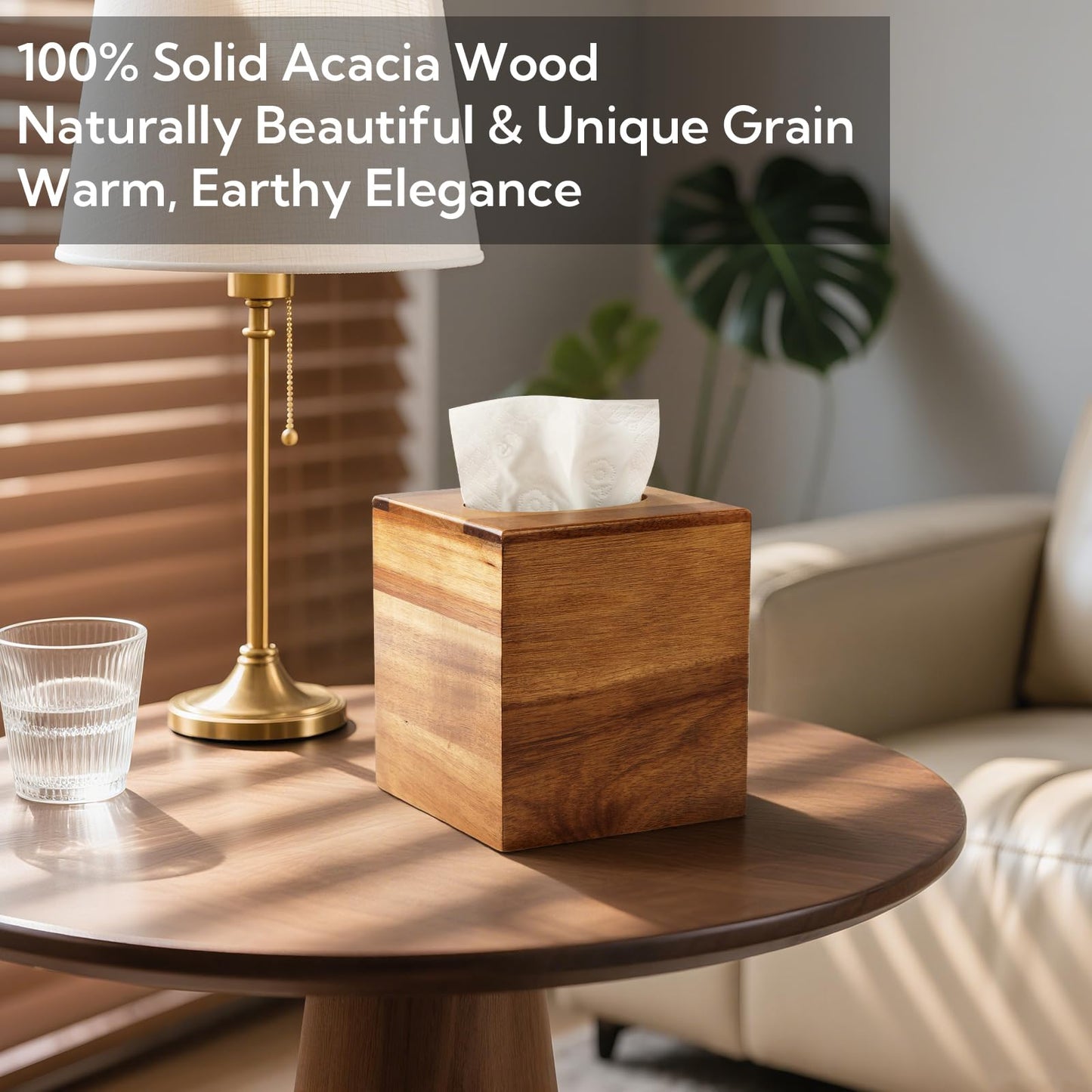 2 Pack Wooden Tissue Box Cover Bulk Square - Acacia Wood Tissue Box Holder for Tabletop Stands Bathroom Office- Decorative Facial Wood Tissue Box Cover for Modern Farmhouse Decor