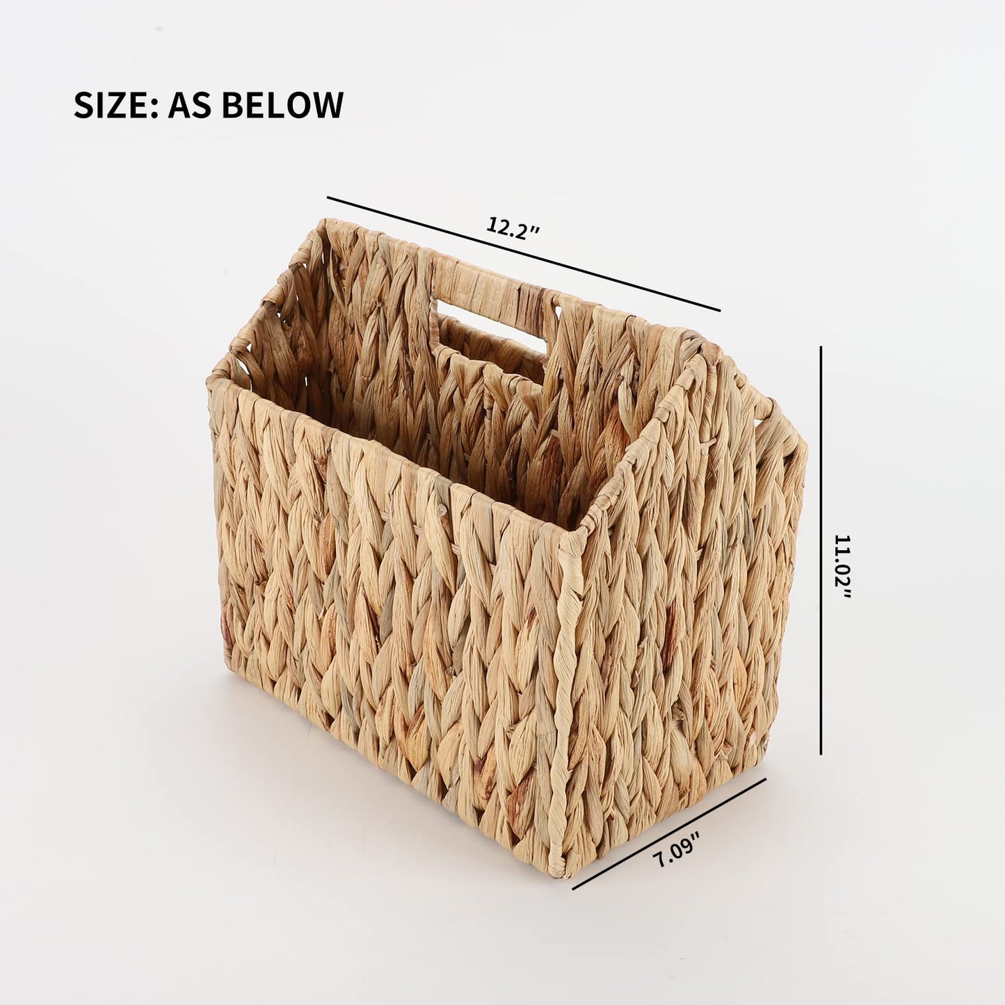 YAHUAN Natural Wicker Magazine Rack Water Hyacinth Divided Magazine Basket Magazine Newspaper Book Holder for Bathroom, Office, Floor