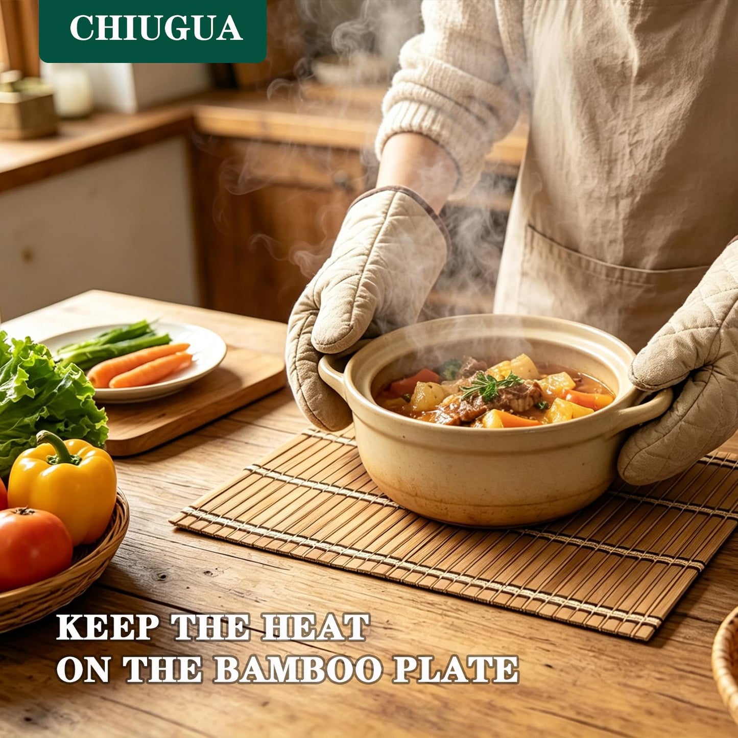 ChiUGua Bamboo Placemats, Heat-Resistant Table Mats, Set of 4, Brown