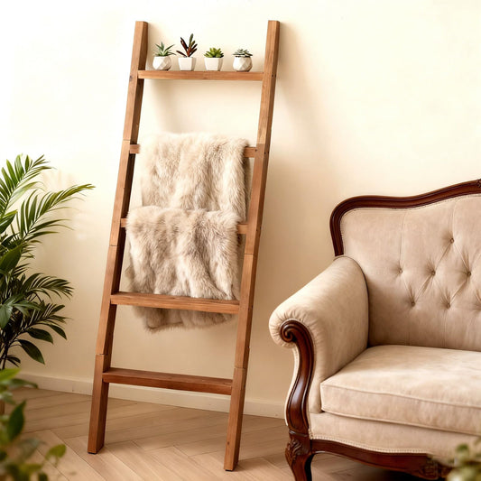 Avlora Design 6-Tier Blanket Ladder Rack, 66.5" H x 18" W Acacia Wood Leaning Shelf, Quilt Throw Towel Holder Stand, Rustic Farmhouse Decor for Living Room Bedroom Bathroom, Espresso Brown