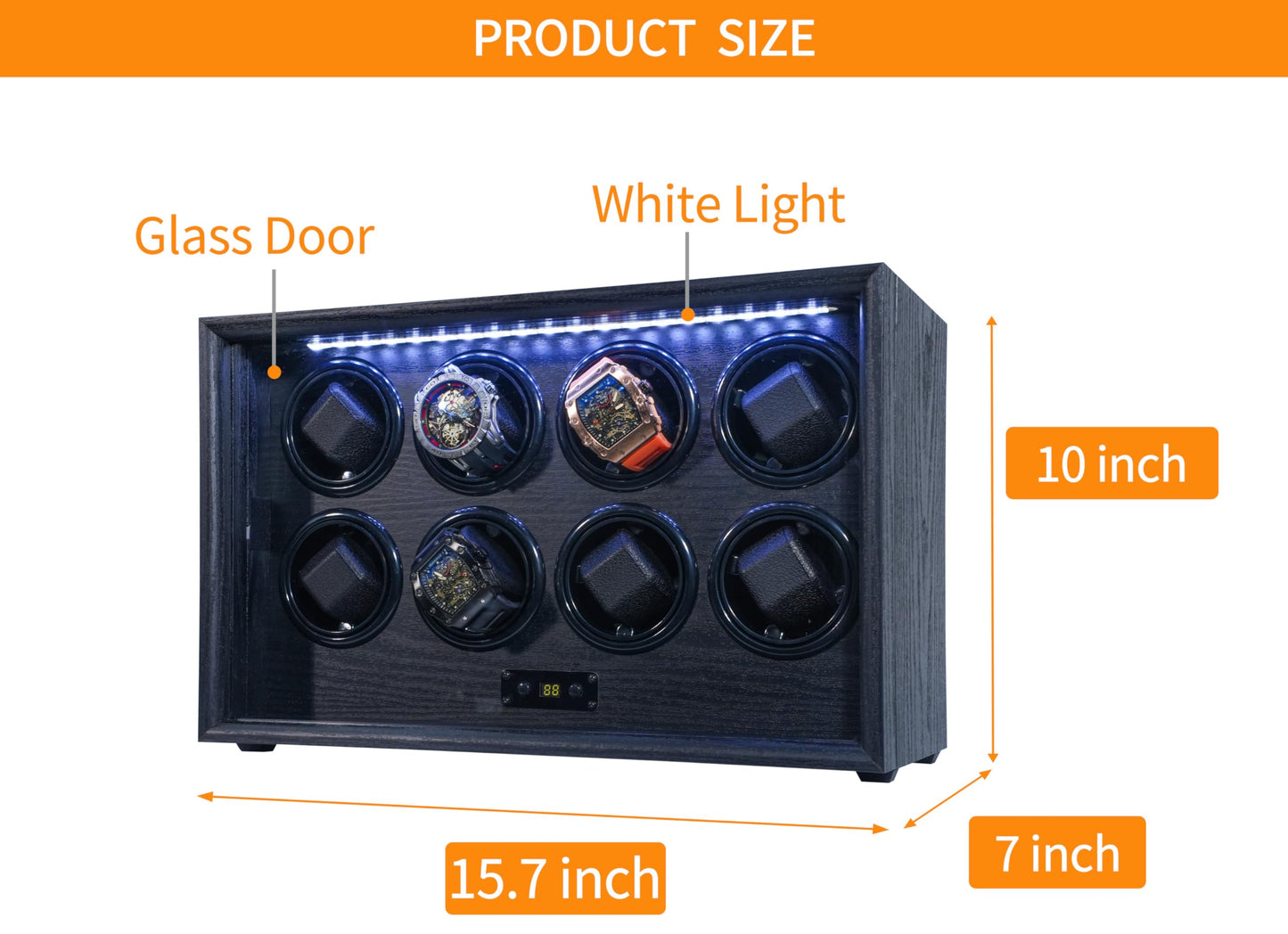 RYLENE 8 Watch Winder for Automatic Watches Watch Rotator for Rolex 15 Rotation Modes Display Box White Light, Watches Winder Case with Adapter Present for Man Quiet Mabuchi Motor