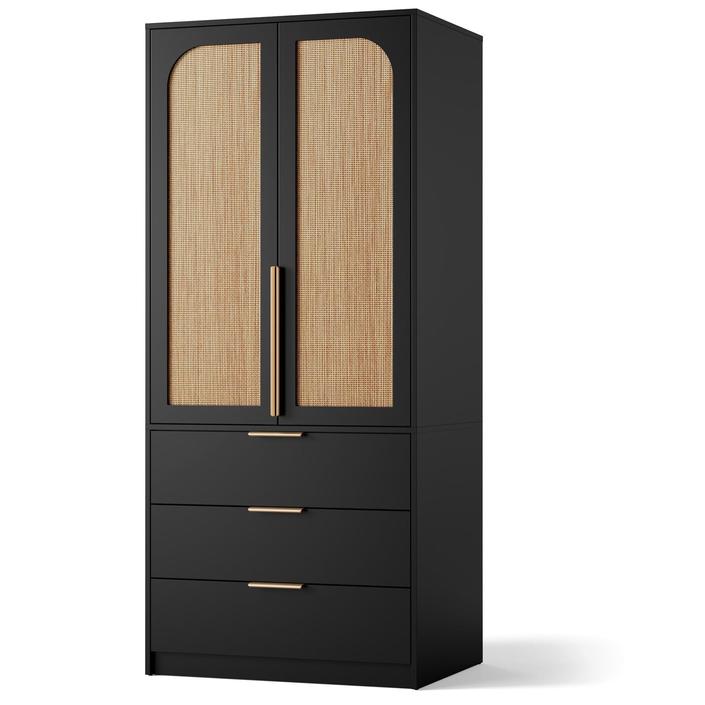 Garvee 70" Wardrobe Armoire Wooden Closet with 2 Doors and 3 Drawers, Bedroom Armoire with Hanging Rod Shelf, Large Capacity Storage Wardrobe Armoire, Freestanding Wooden Closet Storage Cabinet