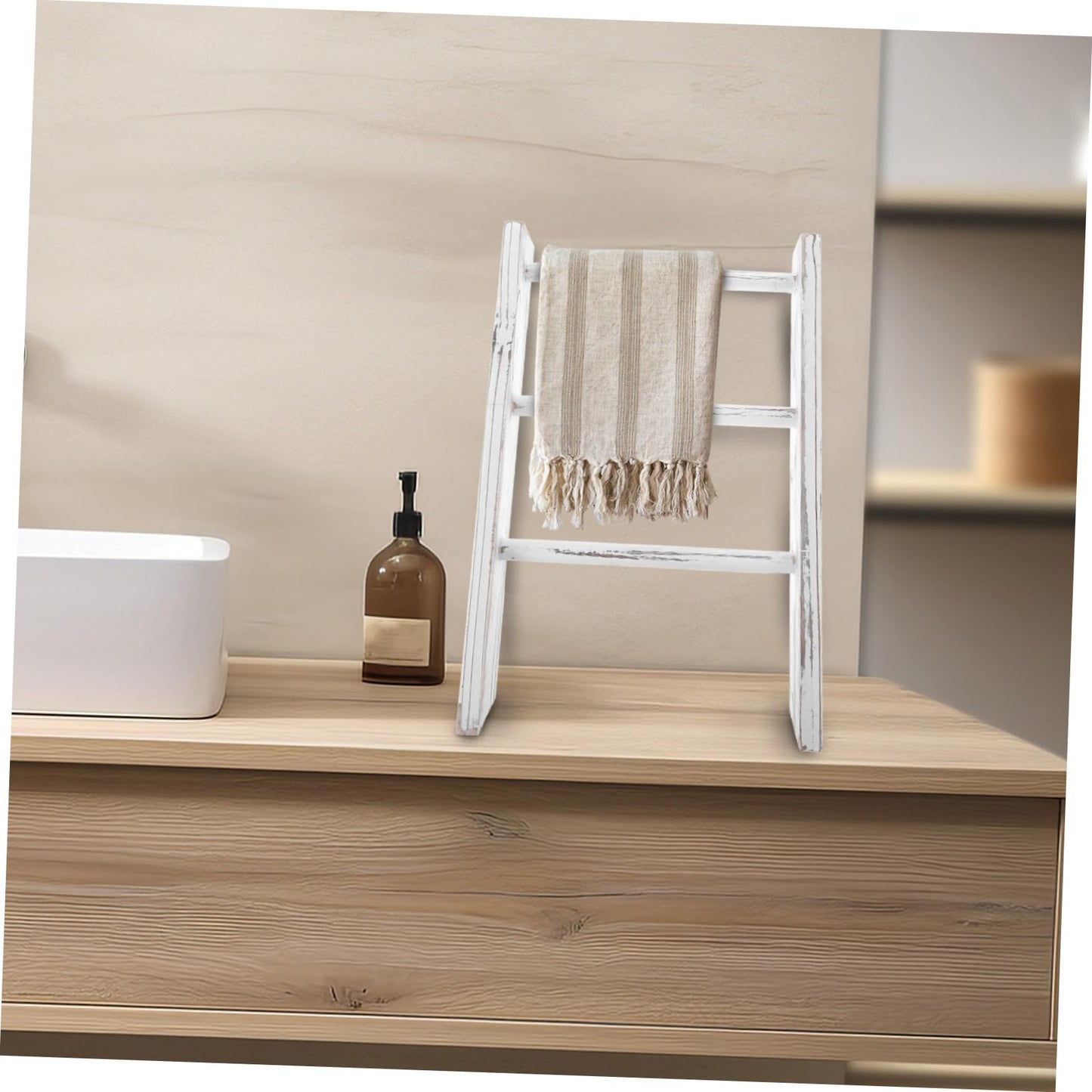 ANDRESLAD Mini Blanket Ladder Rack Small Farmhouse Decorative Wall Mounted Towel Holder Space Saving Display for Bathroom Kitchen Versatile Multifunctional Design in White