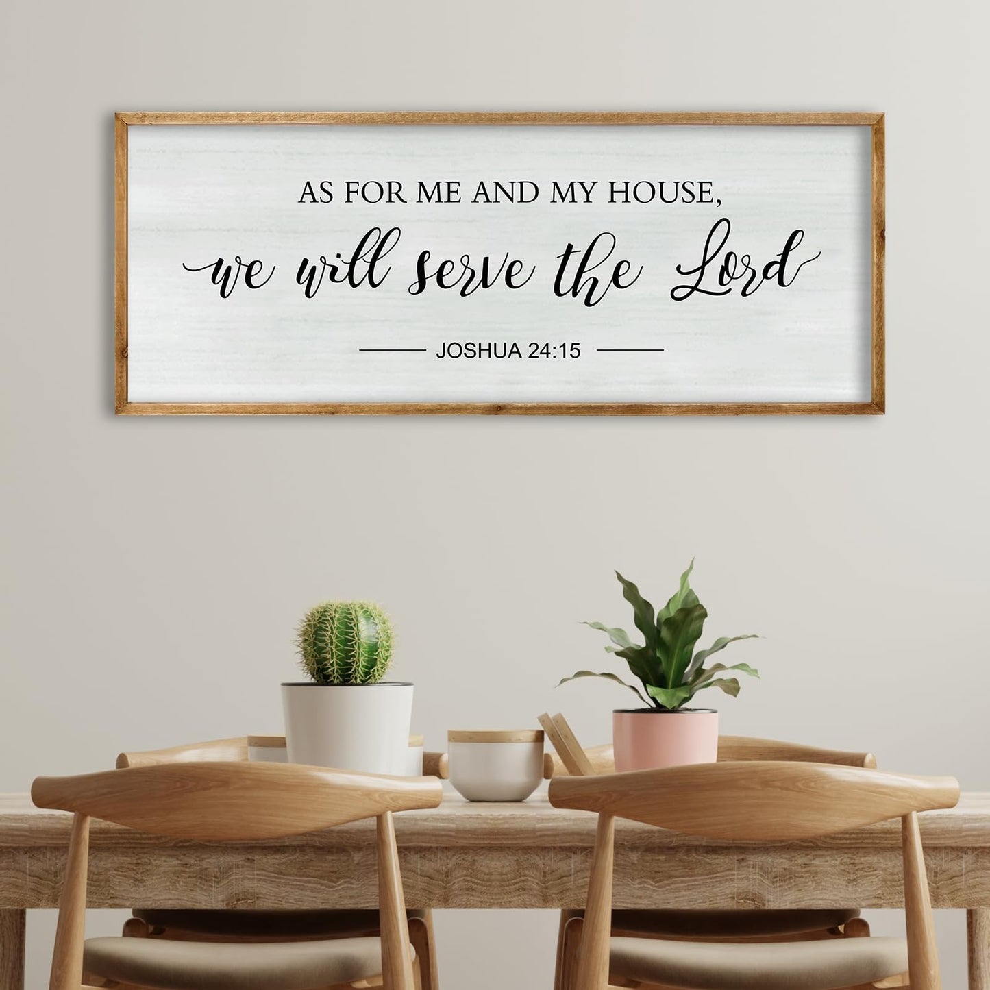 RLWangChao As for Me and My House We Will Serve the Lord Wall Decor 40"×15" Family Living Room Wood Framed Home Sign Joshua 24 15 Bible Verse Christian Plaque Hanging Wall Art (Wood)