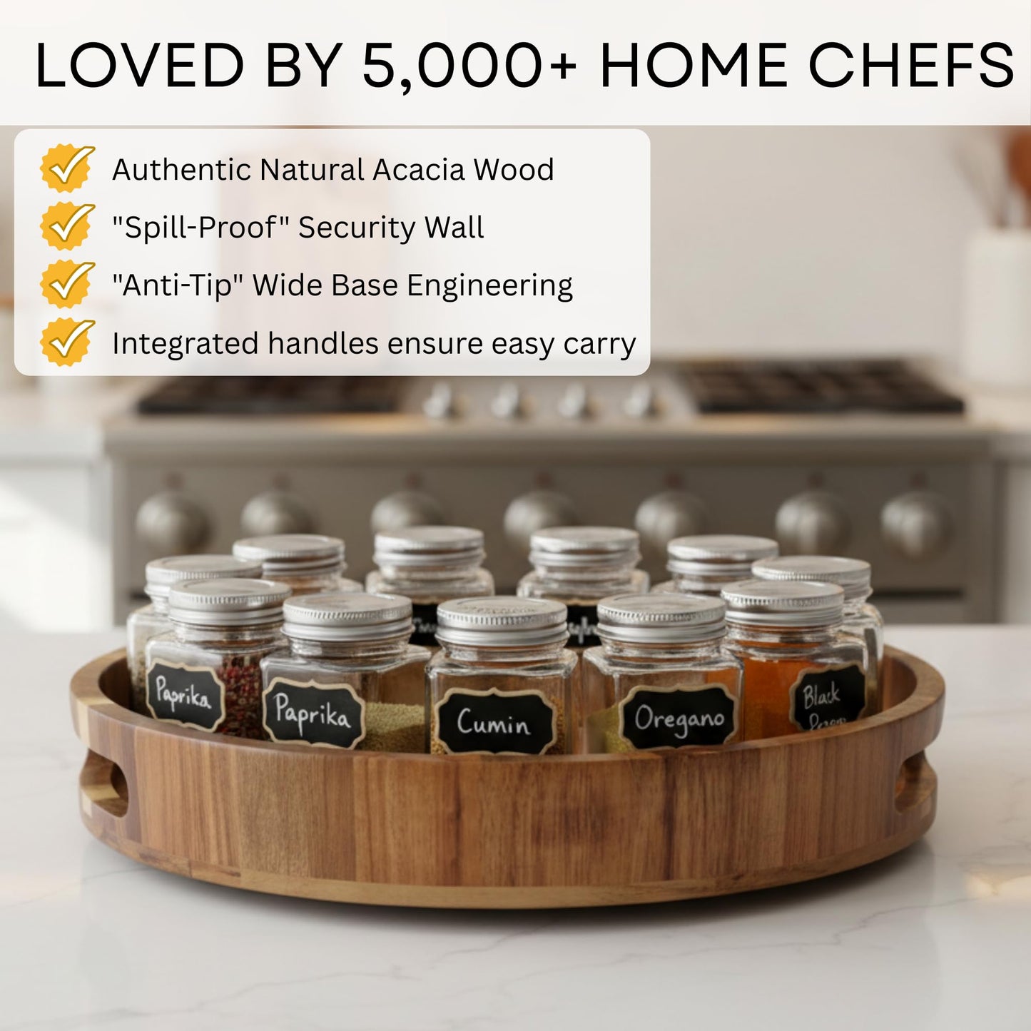 Wooden Lazy Susan for Table Top 12 Inch - Acacia Wood Lazy Susan Turntable Organizer for Kitchen Countertop Dining Table Cabinet - Rotating Tray Centerpiece for Spices Condiments - Large Lazy Susans
