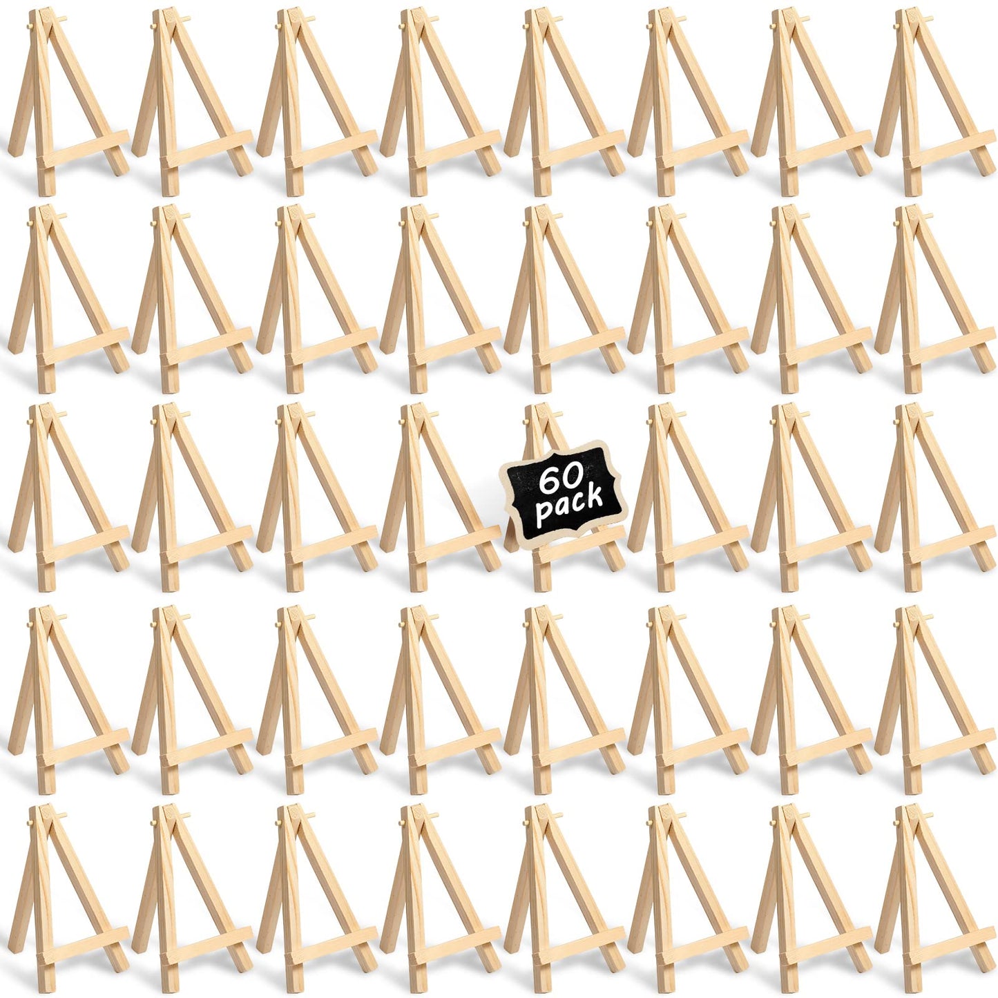 Mimorou 60 Pack 5 Inch Mini Easel Wood Display Artist Small Wooden Easel Stand Art Craft Painting Triangle Stand Canvas Holder for Card Artist Photos Tabletop Phone Wedding