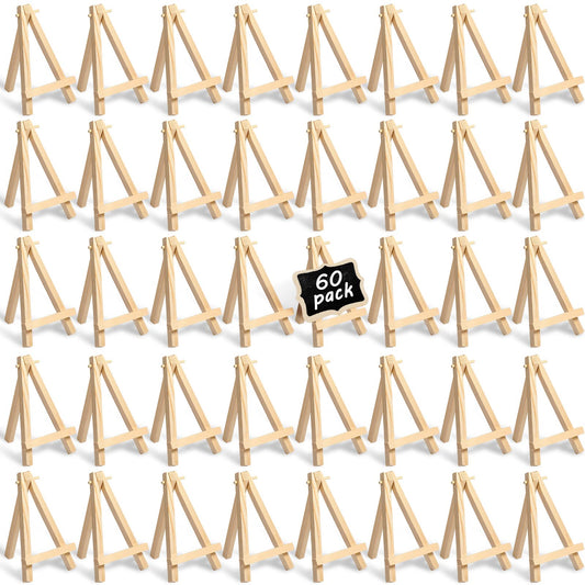 Mimorou 60 Pack 5 Inch Mini Easel Wood Display Artist Small Wooden Easel Stand Art Craft Painting Triangle Stand Canvas Holder for Card Artist Photos Tabletop Phone Wedding