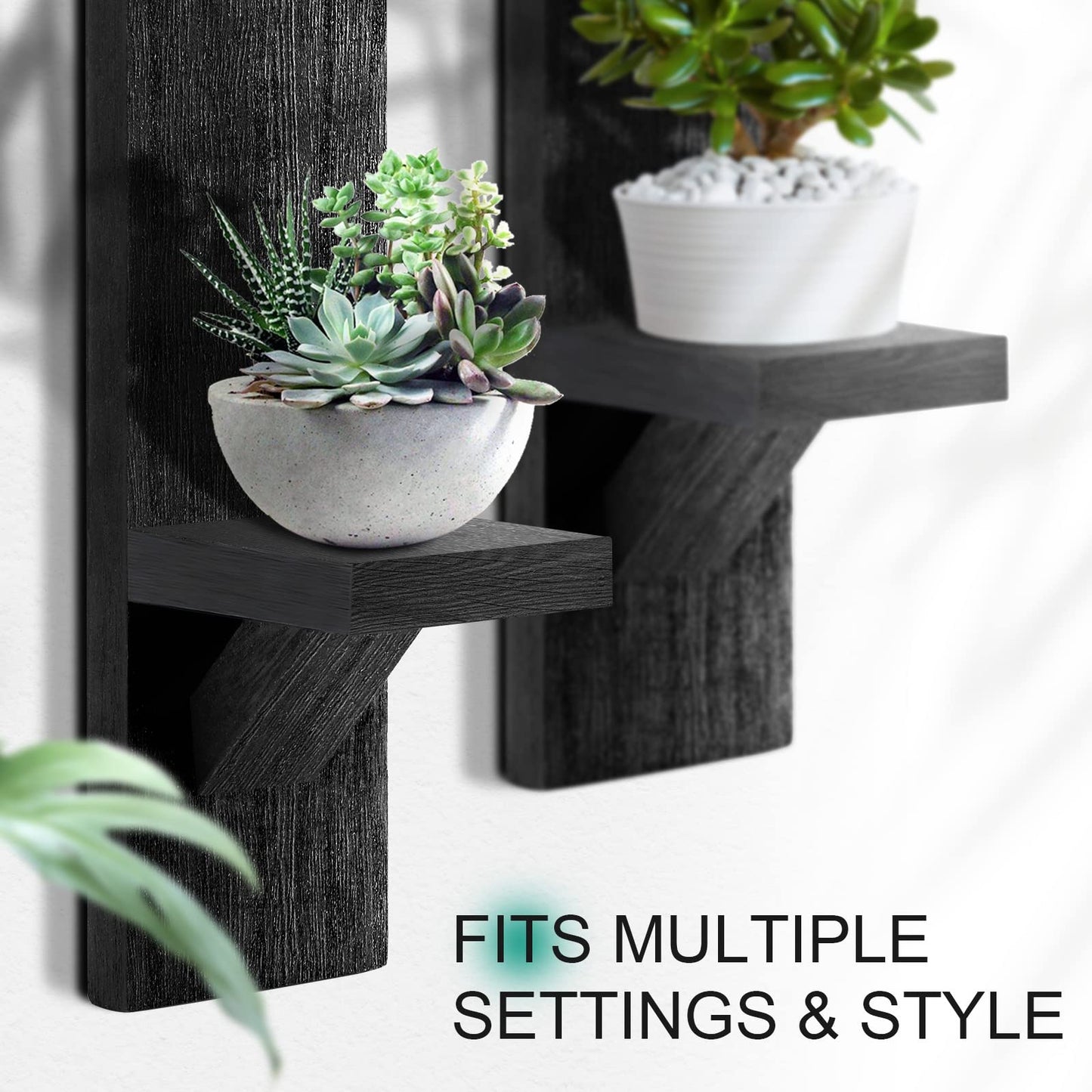 Potchen 4 Set Wooden Wall Candle Holder Sconces Mount Decorative Holders Decor Rustic Hanging Shelf Living Room Decoration for Farmhouse Bathroom Bedroom Vase Living Room(Black)