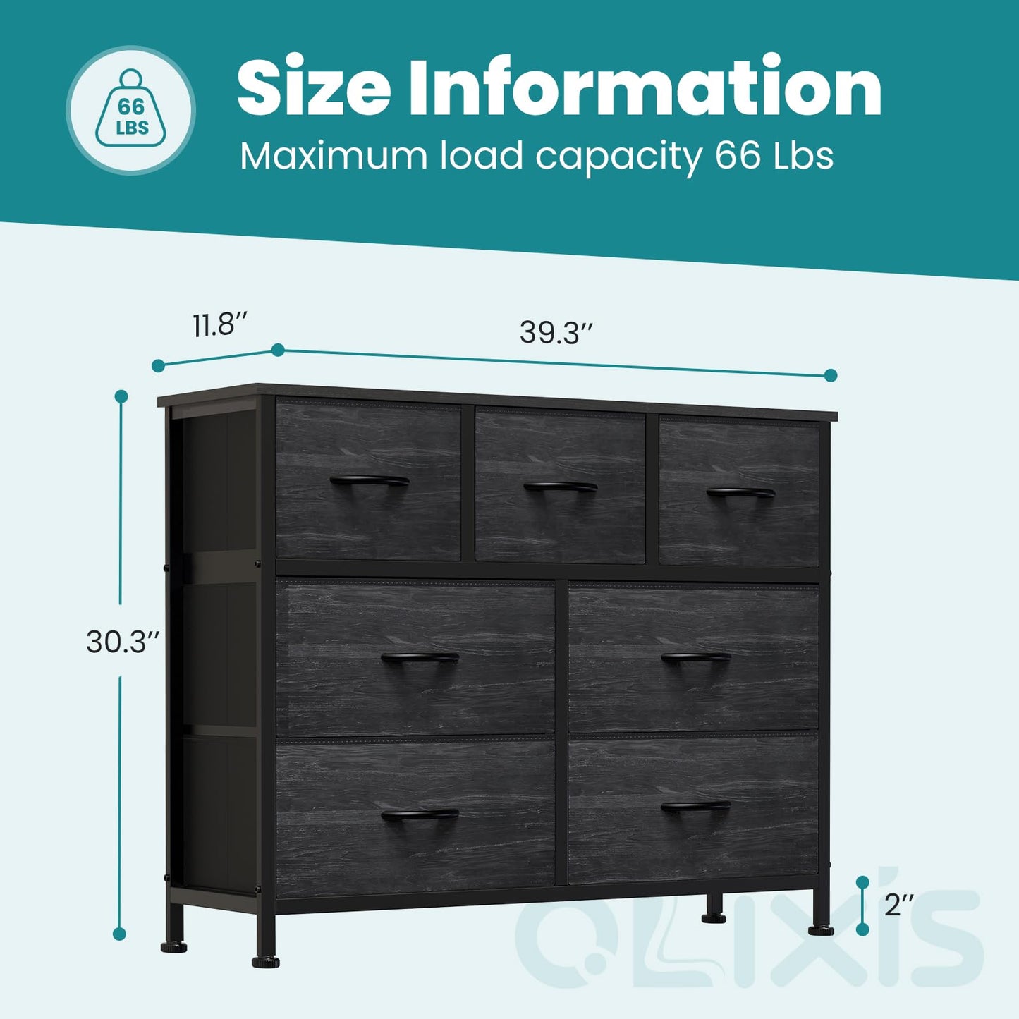 OLIXIS 7 Drawers Dresser for Bedroom, Fabric Storage Tower for Living Room, Entryway - Sturdy Steel Frame, Wooden Top and Easy Pull Fabric Bins, Closet Chests Organizer for Clothes,Black Wood Grain