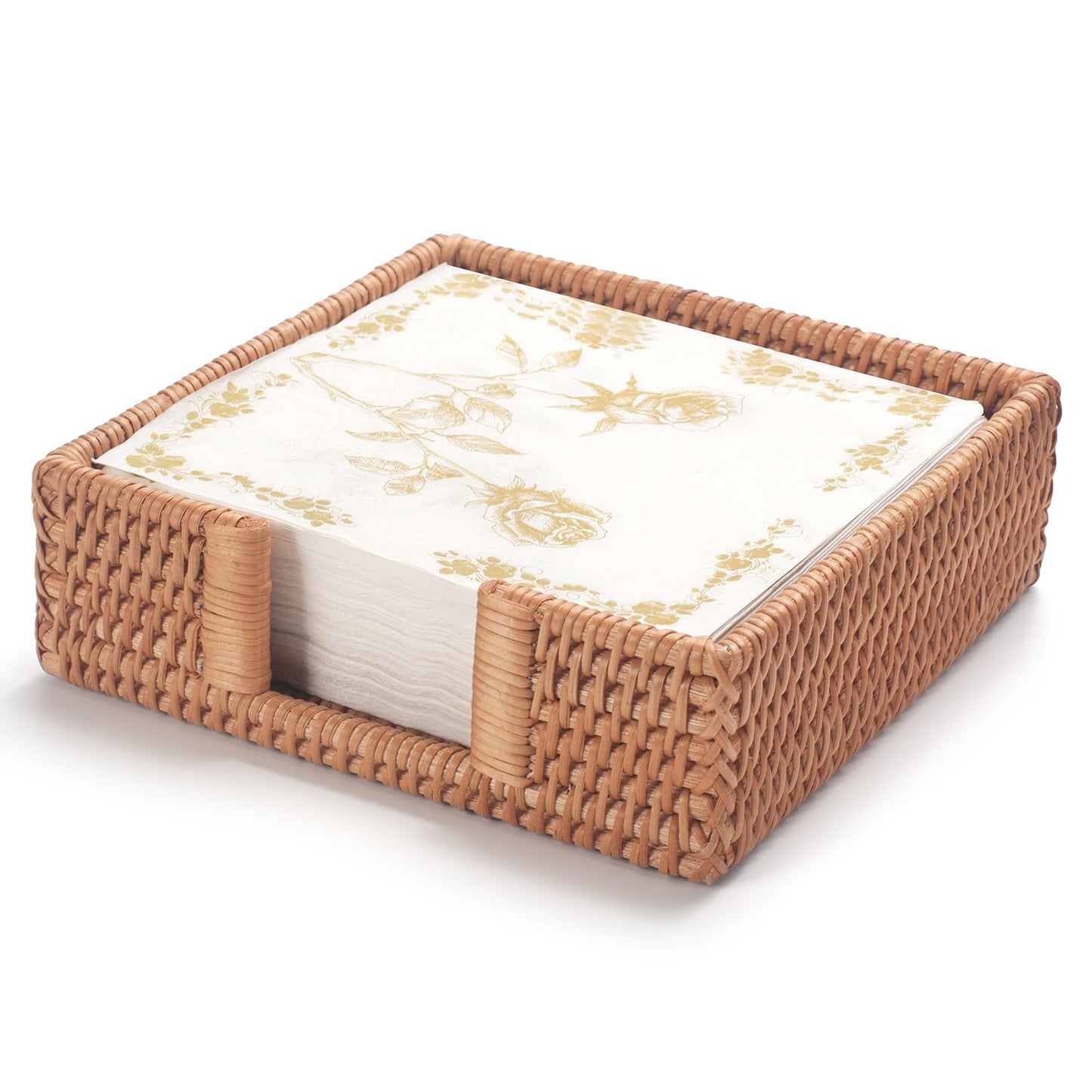 Rattan Napkin Holder Square, Napkin Holders for Paper Napkins, 7.5" x 7.5" x 2.5", Wicker Napkin Tray, Woven Guest Towel Holder for Restaurant/Kitchen/Bathroom Napkin Holder for Table