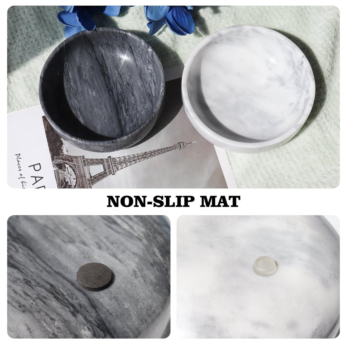 Neeenn 5.9" Natural White Marble Decorative Bowl with Non-Slip Base - Heavy Duty Modern Key Holder, Wedding Candy Dish, Office Desk Organizer for Contemporary Home Decor