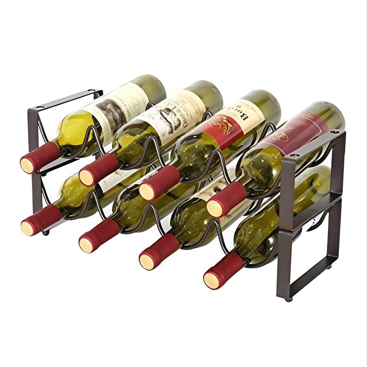 REDANT 2-Tier Stackable Wine Rack for Countertop - Metal Wine Bottle Holder, Small Wine Storage Organizer for Inside Cabinet, Kitchen, Bar, or Dining Room, Holds 8 Bottles, Bronze