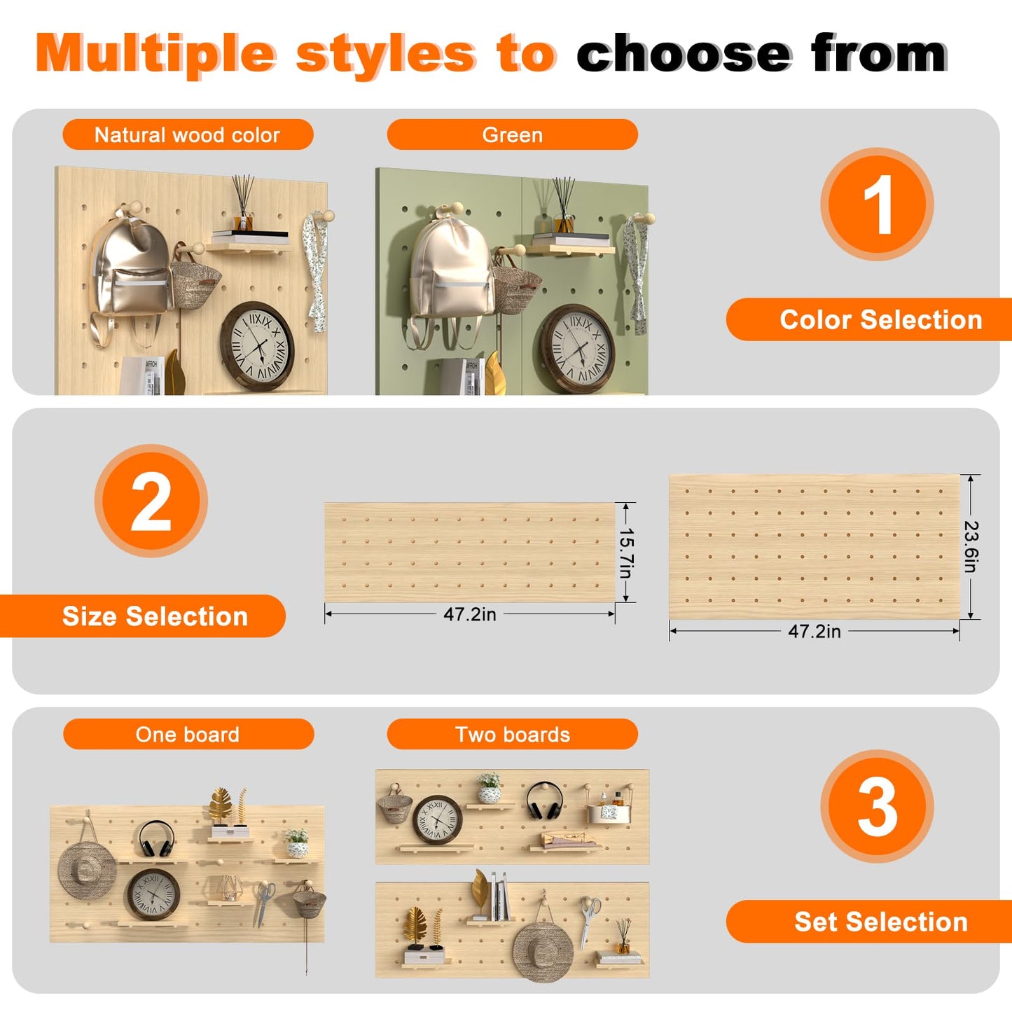 AMSXNOO Wood Pegboard Wall Organizer Panels, Wooden Pegboard Combination Wall Organizer Kit, Display Peg Board Panel Kits for Office Bedroom Livingroom Studyroom (Wooden Color, 31.5X47.2IN/80X120CM)