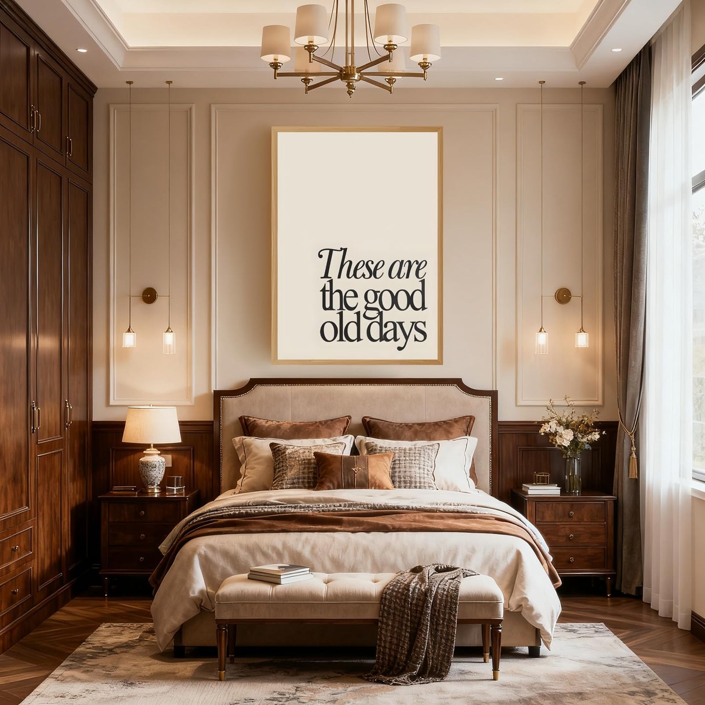PMKXFGK Wooden Frame These are The Good Old Days Canvas Wall Art Inspirational Quote Typography Poster Neutral Minimalist Decor Motivational Print Pictures Aesthetic for Living Room Office 12x16inch