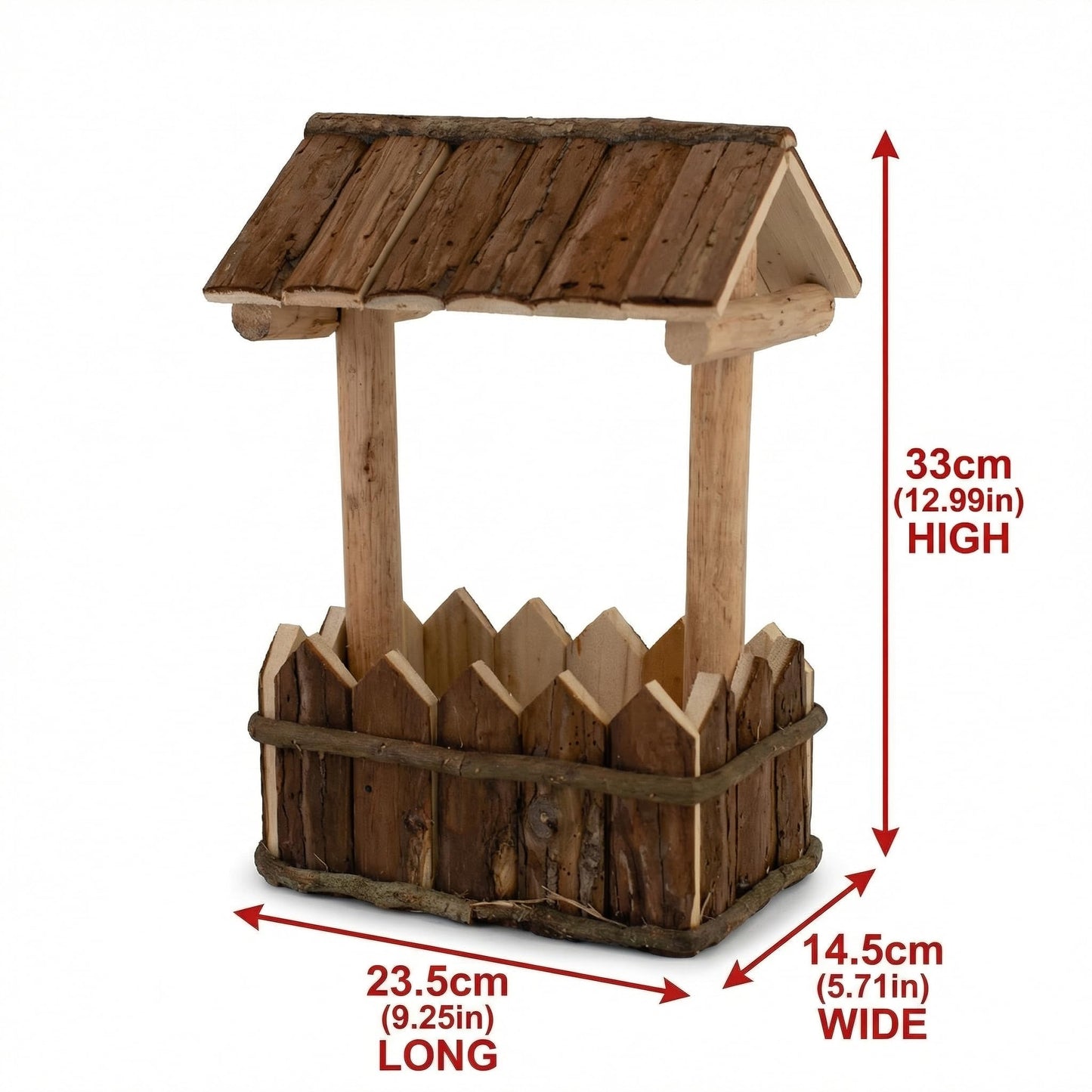 HORTICAN Mini Wooden Wishing Well Planter, Rustic Tabletop Succulent Holder, Farmhouse Plant Decor Gift for Shelf, Porch, Balcony & Indoor Display, 13x9.25x5.7 in
