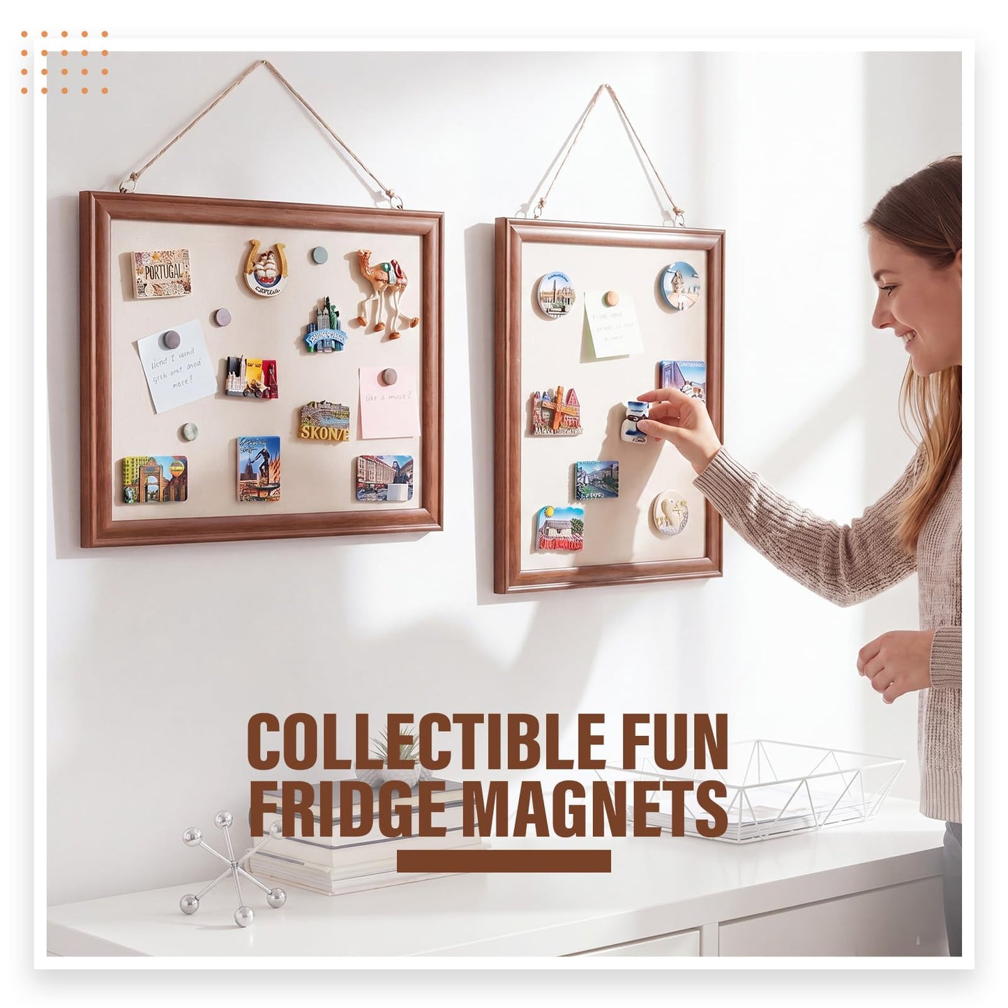 Poola Voidra Magnetic Linen Bulletin Board Wooden Frame Magnetic Board for Wall Farmhouse Hanging Metal Bulletin for Display Magnetical Letter Refrigerator Photo Number Note (16 x 13 Inch,Walnut)