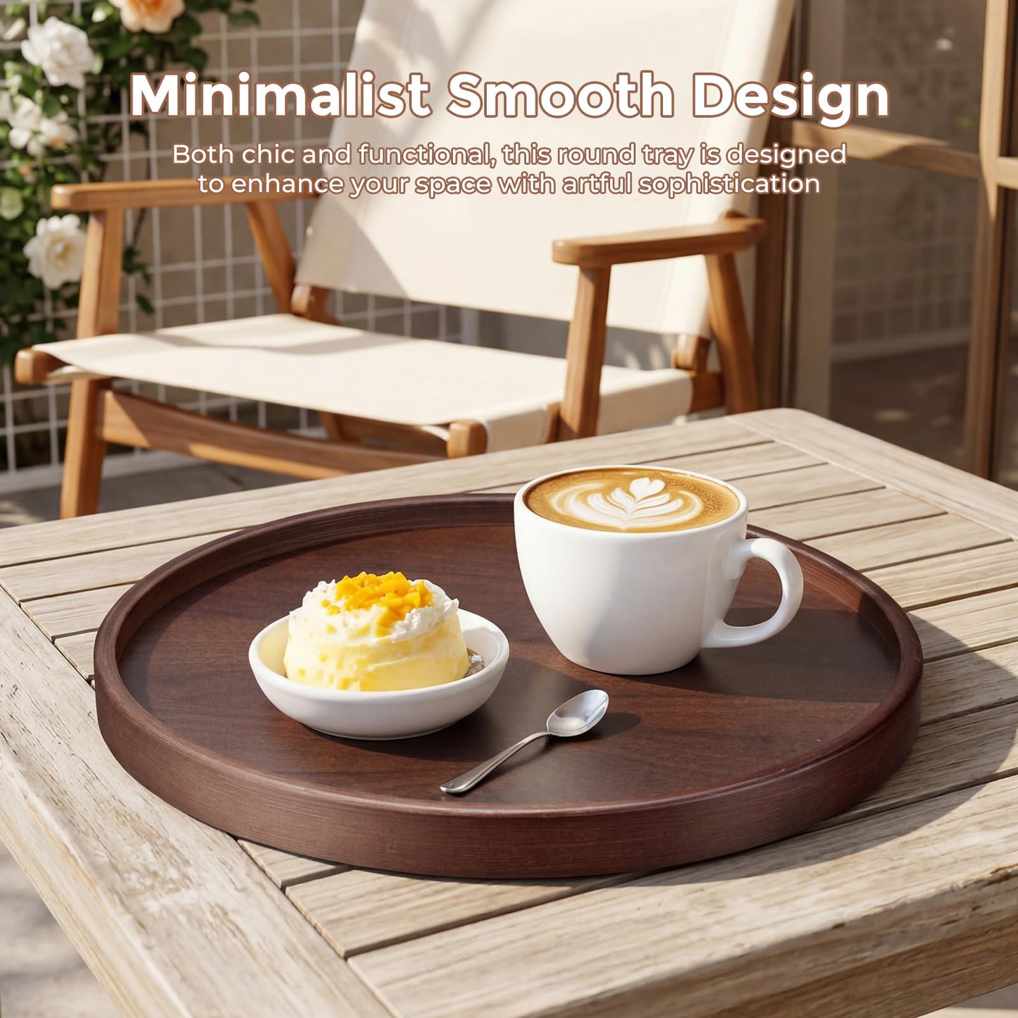 Round Natural Wood Tray - 12 Inch Decorative Serving Tray with Handles, Solid Wooden Coffee Table Tray for Ottoman, Vanity, Entryway, Snacks, Drinks & Home Decor