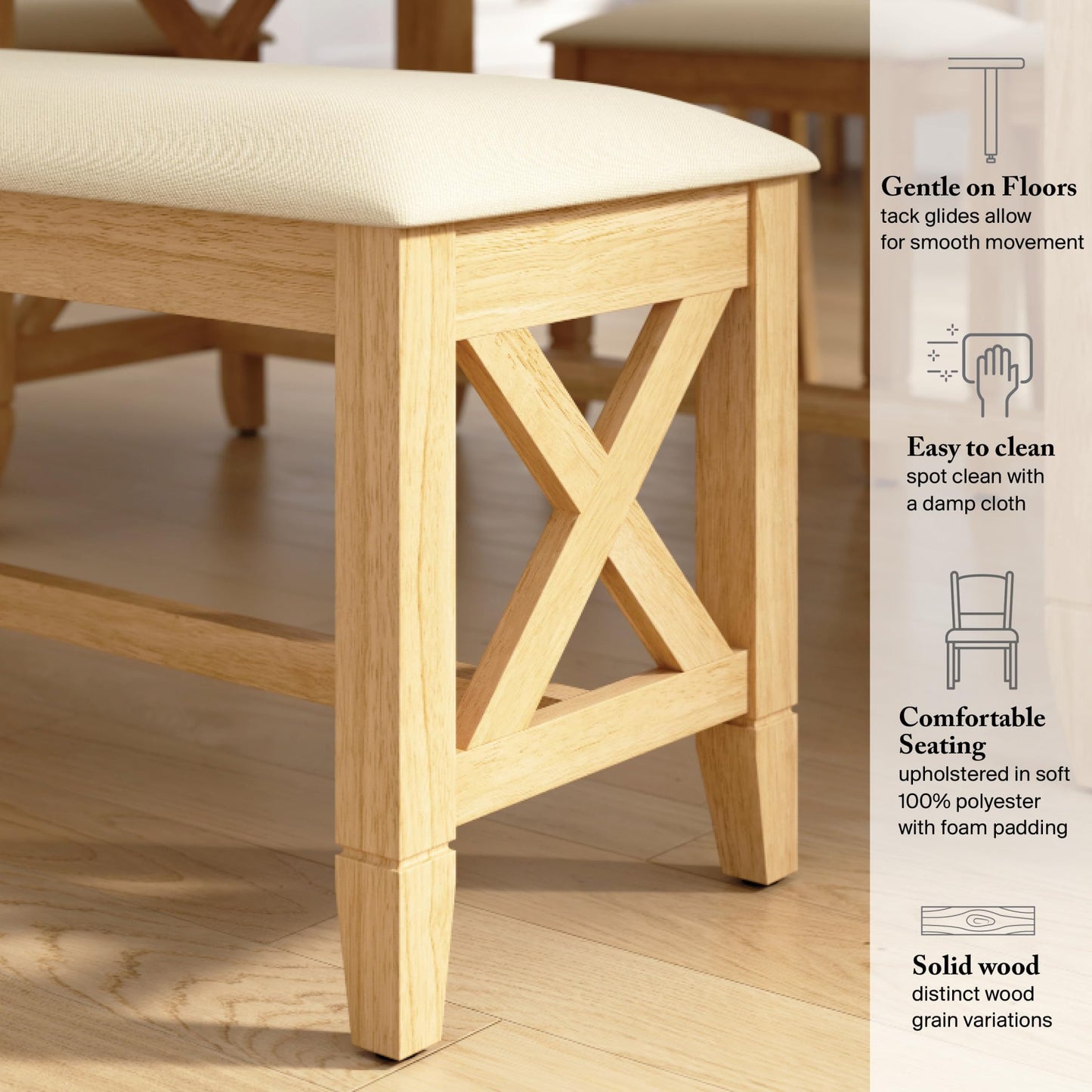 Bush Home 44-inch Upholstered Entryway Bench, Entryway and Hallway Furniture, Key West Collection, Blonde Oak and Bright Beige Fabric