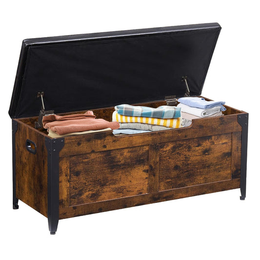 IDEALHOUSE Storage Bench, 39.4" Retro Wooden Storage Chest with 2 Safety Hinges, Loads 300 lb, Easy Assembly, Storage Ottoman Bench for Bedroom Entryway Living Room, Rustic Brown