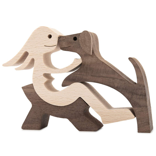 ISHINE Handmade Wooden Statue, Sitting Woman and Dog, Wood Decor Accents Craft Figurine for Bedroom Home Office Shelf Decor Gift Natural ECO Friendly