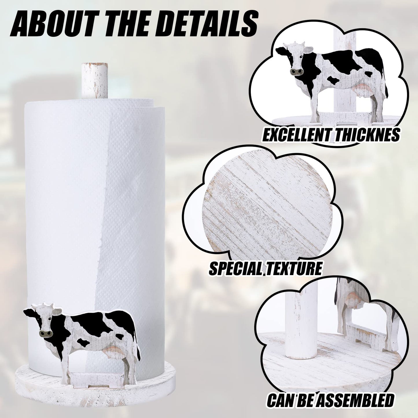 Yetene Cow Paper Towel Holder Cow Kitchen Decor Wooden Farmhouse Paper Towel Holder Countertop Kitchen Accessories Farm Rustic Home Bathroom Living Room Table Decor Gifts