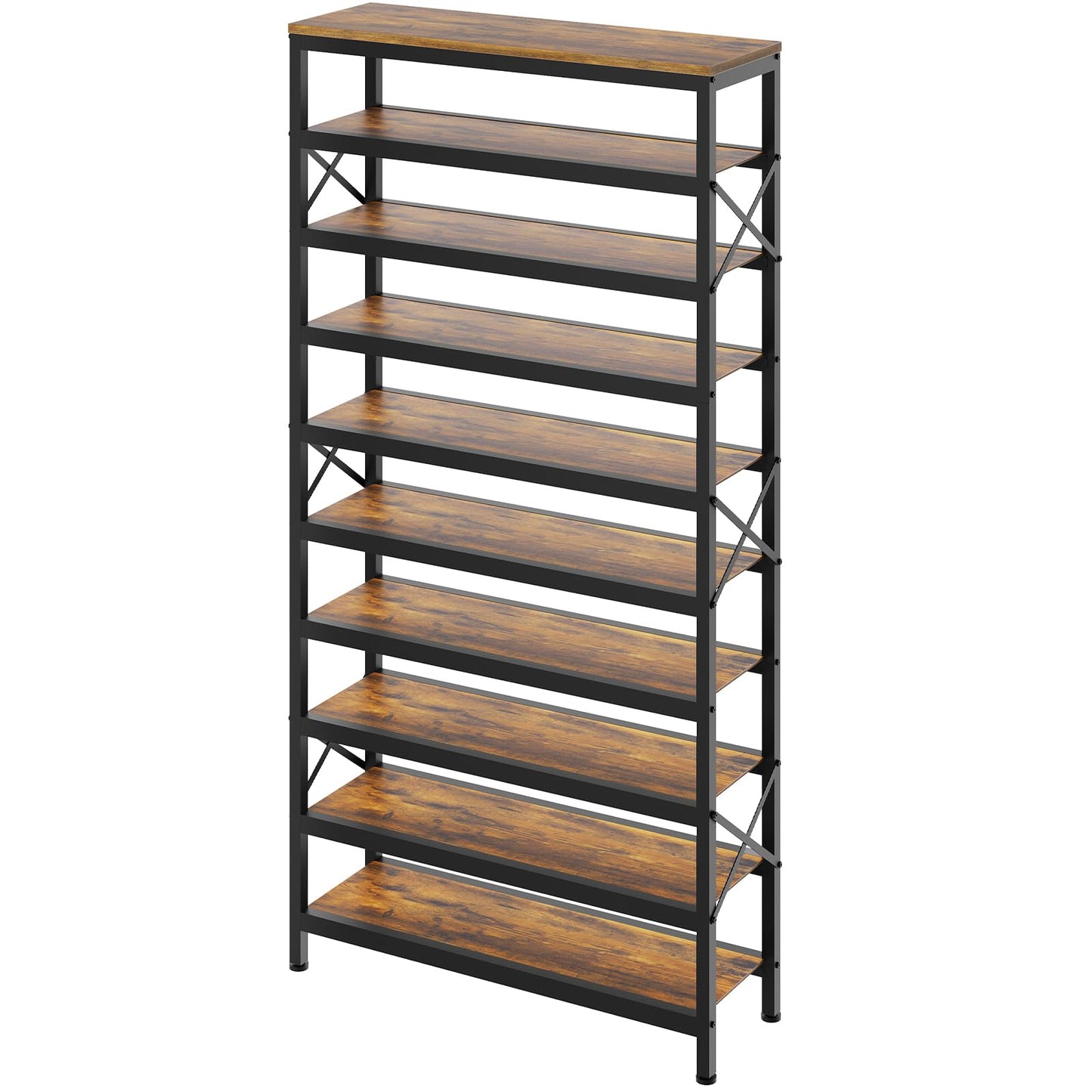 YATINEY 10-Tier Tall Shoe Rack and 8-Tier Tall Shoes Rack, Slim Shoe Organizer for Entryway, Thin Shoe Rack for Closet, Narrow Shoe Storage Shelf with Wooden Panel, Space Saving SS210BR-SS18BR