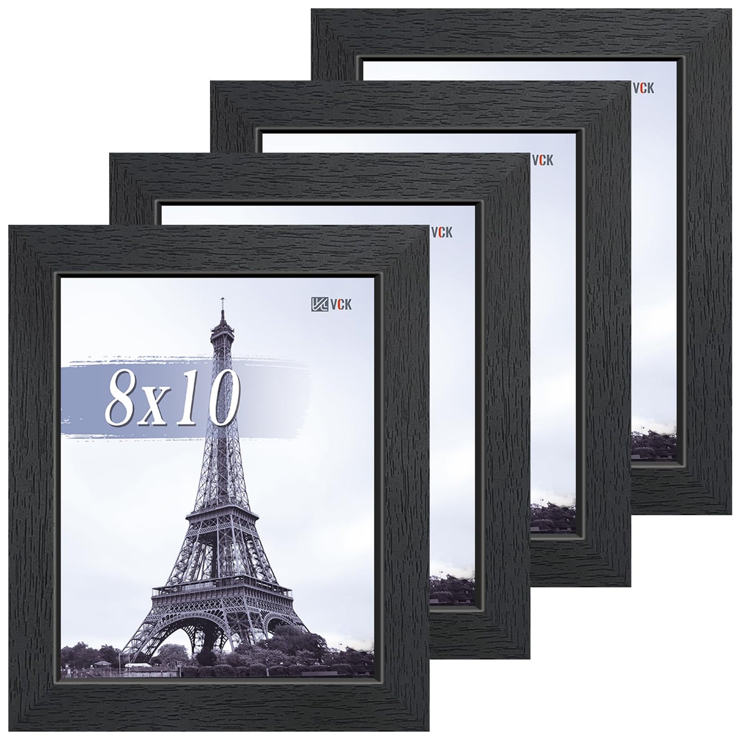 VCK 8x10 Picture Frame Set of 4, Black Wooden Photo Frames with Plexiglass, Vertical Horizontal Wall & Tabletop Display for Home Office Gallery Wall Art Decor