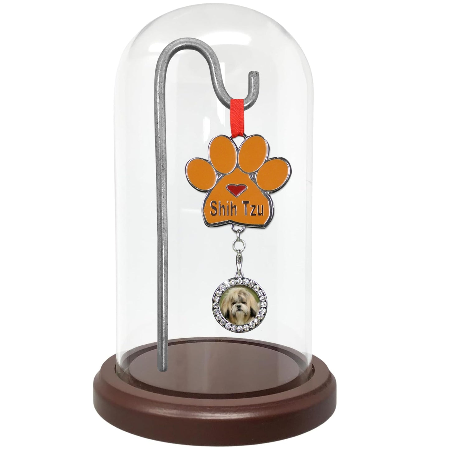 Clear Glass Dome with Hook & Wooden Base – 7.25" H x 4.875" W Cloche Display Case – Hanging Glass Bell Jar for Figurines, Ornaments, Jewelry & Collectibles – 4.5" Interior Hanging Height
