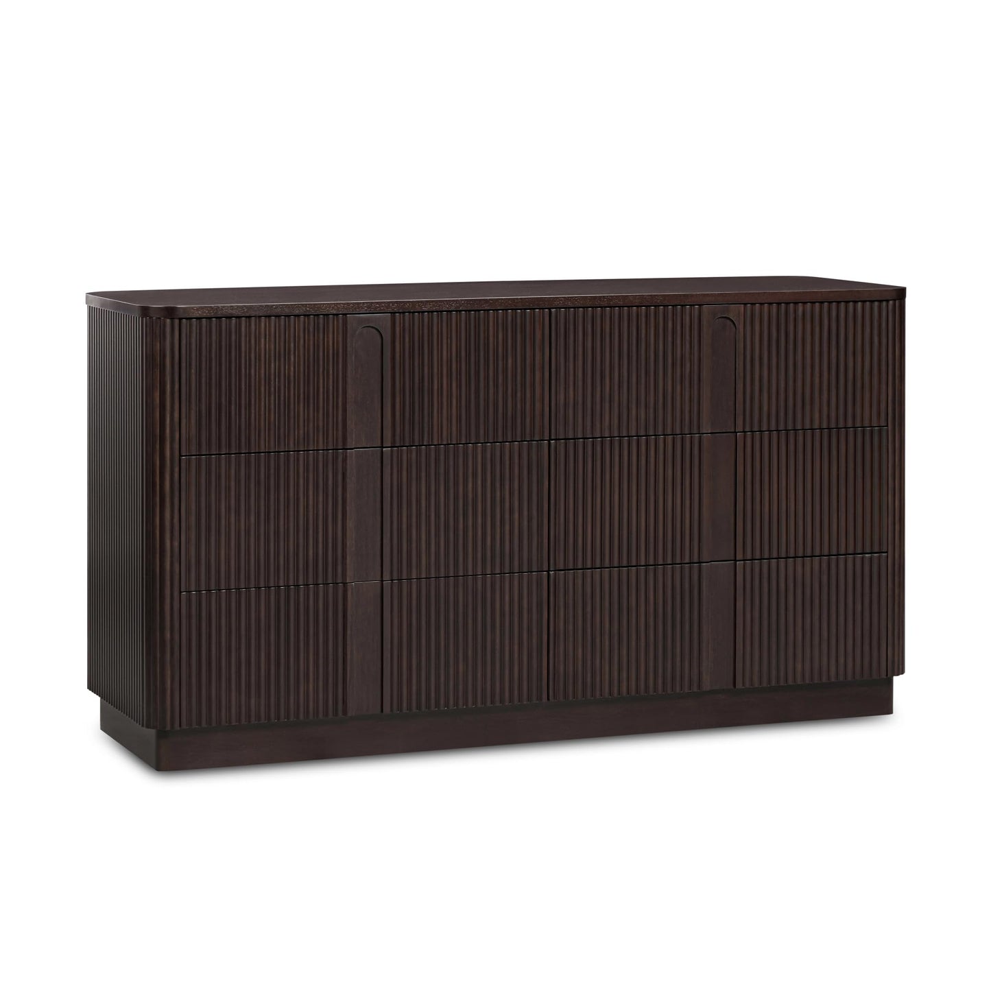 Teamson Home 55'' W Ample Storage 6-Drawer Dresser Push to Open Modern Scandinavian with Rounded Edges and Reeding Pattern Bedroom Furniture Clothing Chest in Warm Espresso Finish