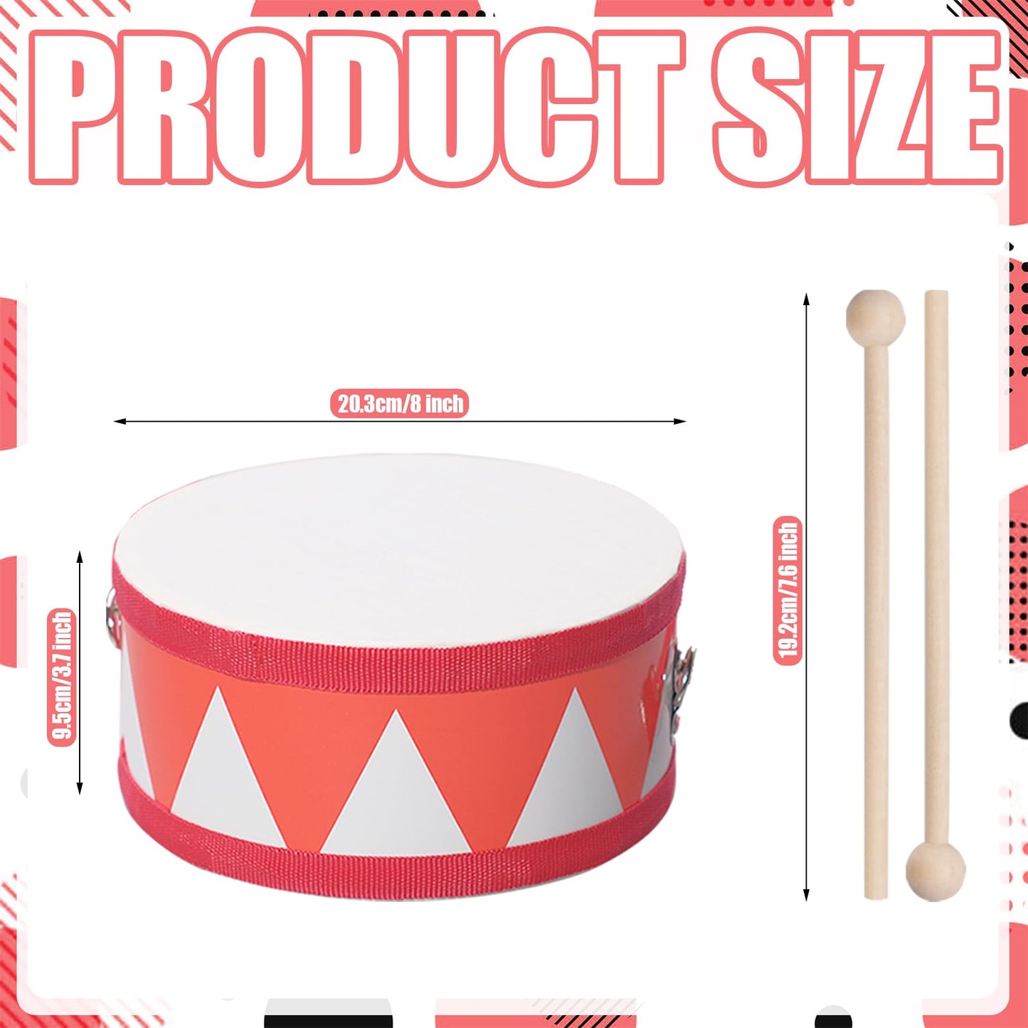 TANEMUDO 4 Pcs Drum Set for Kids 8 Inch Toddler Toy Drum 10 Drumsticks with Adjustable Strap Wooden Drum Educational Musical Instrument Toys Sensory Musical Instrument Drum for Toddler Girls Boys