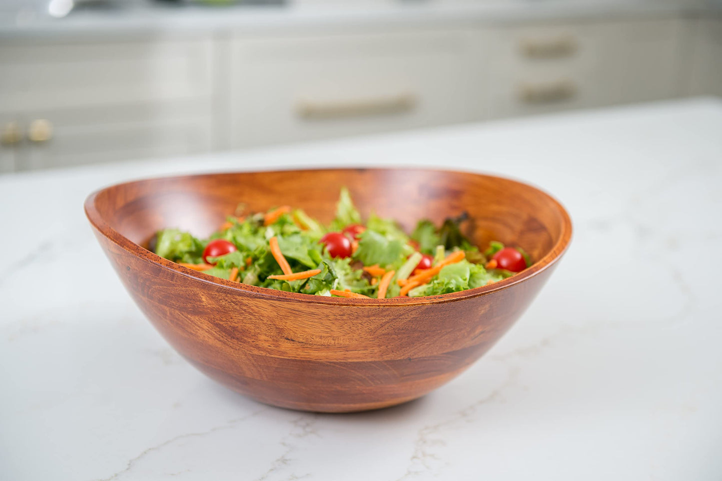 Lipper International 294 Cherry Finished Wavy Rim Serving Bowl for Fruits or Salads, Matte, Large, 13" x 12.5" x 5", Single Bowl