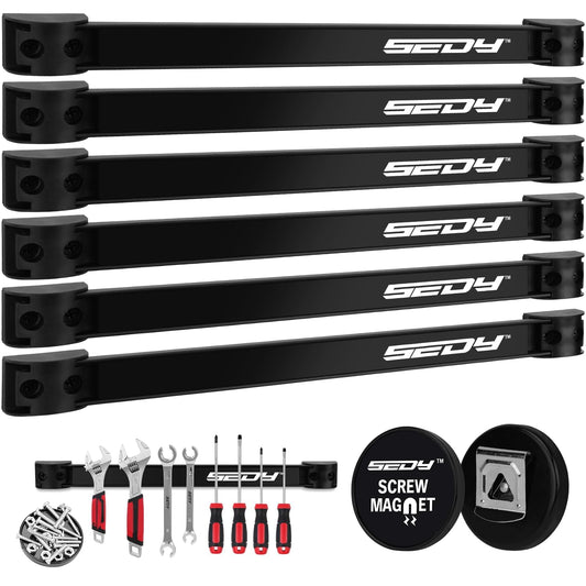 SEDY Magnetic Tool Holder Storage Organizer: 7-Piece Garage Wall Mount Rack Organization Strip Power Magnet Organizers Mounted Workbench Board Slatwall Van Hanger