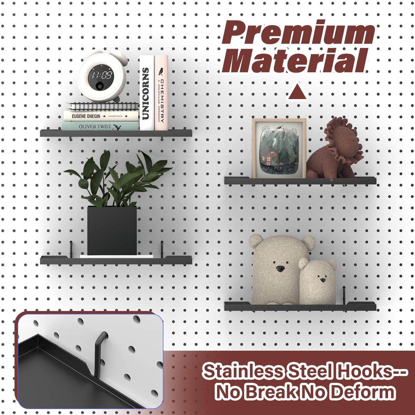 SSNEWOG 13X6 Inch Pegboard Shelves Set of 6, Metal Peg Board Shelves Accessories, Flat Display Shelves for Pegboard, Metal Retail Display for Storage and Organization, Black