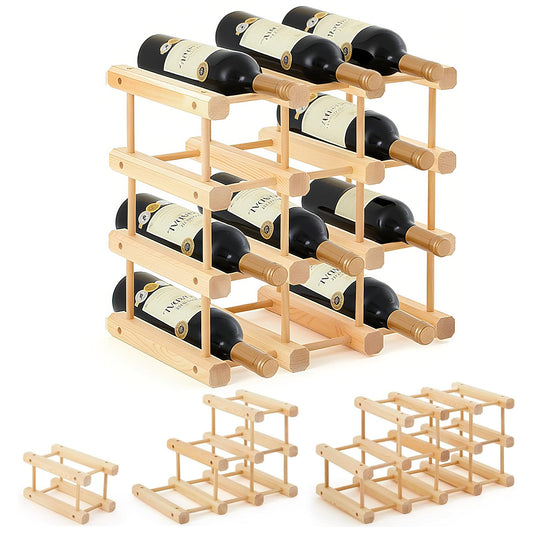 Spalivivre 12-Bottle Wooden Wine Rack, Stackable Modular Wine Rack, DIY Assembly Wine Storage Rack, Wine Bottle Holder for Inside Cabinet and Countertop
