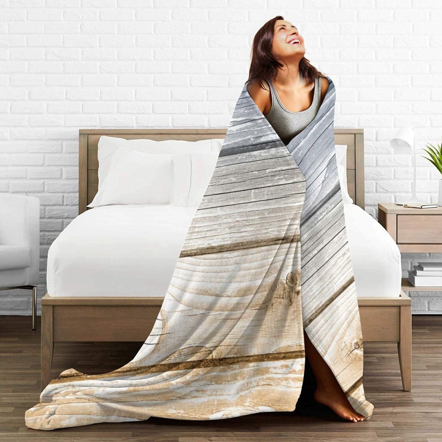 Planks Grunge Vintage Wooden Board (7) Reversible Flannel Throw Blanket - Ultra Soft Lightweight Blanket for Bed, Couch, Travel 40"X30"