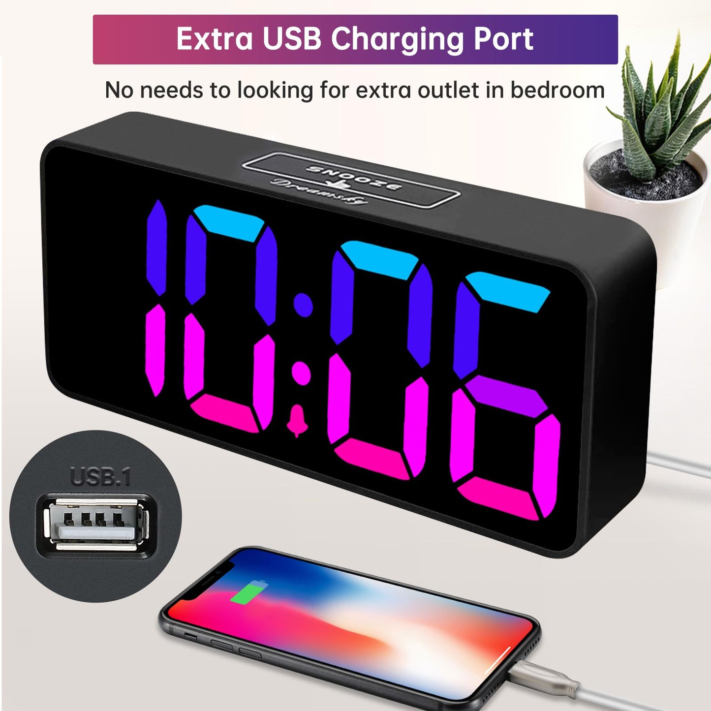 DreamSky Large Digital Alarm Clock Big Numbers for Seniors & Visually Impaired, RGB 9 Inches Desk Clock for Bedroom, Dimmable Jumbo Display, USB Ports, Loud Alarm for Heavy Sleepers, Adjustable Volume