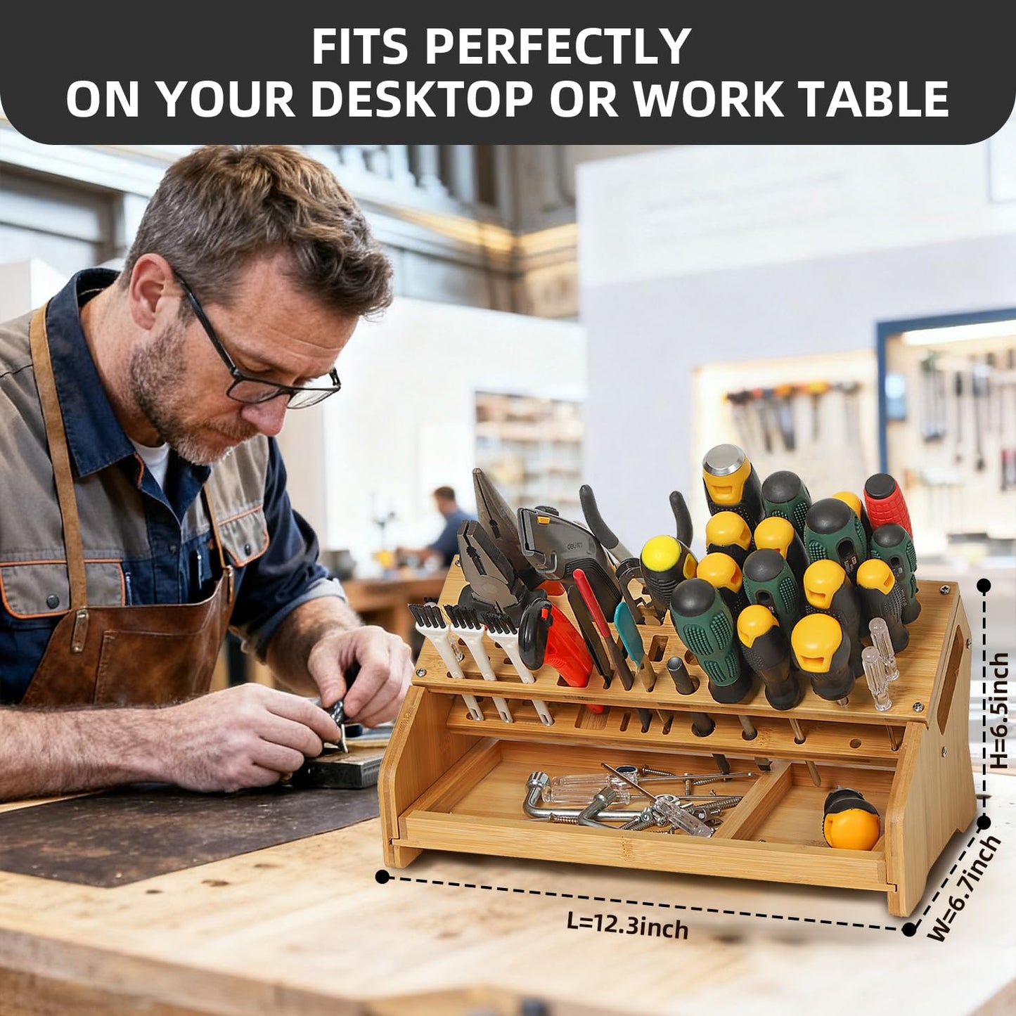 ValuXpro Bamboo Screwdriver Organizer - Tool Storage Organizer Workbench Desktop Rack - Hand Piler Tools Storage Holder -Standard Size