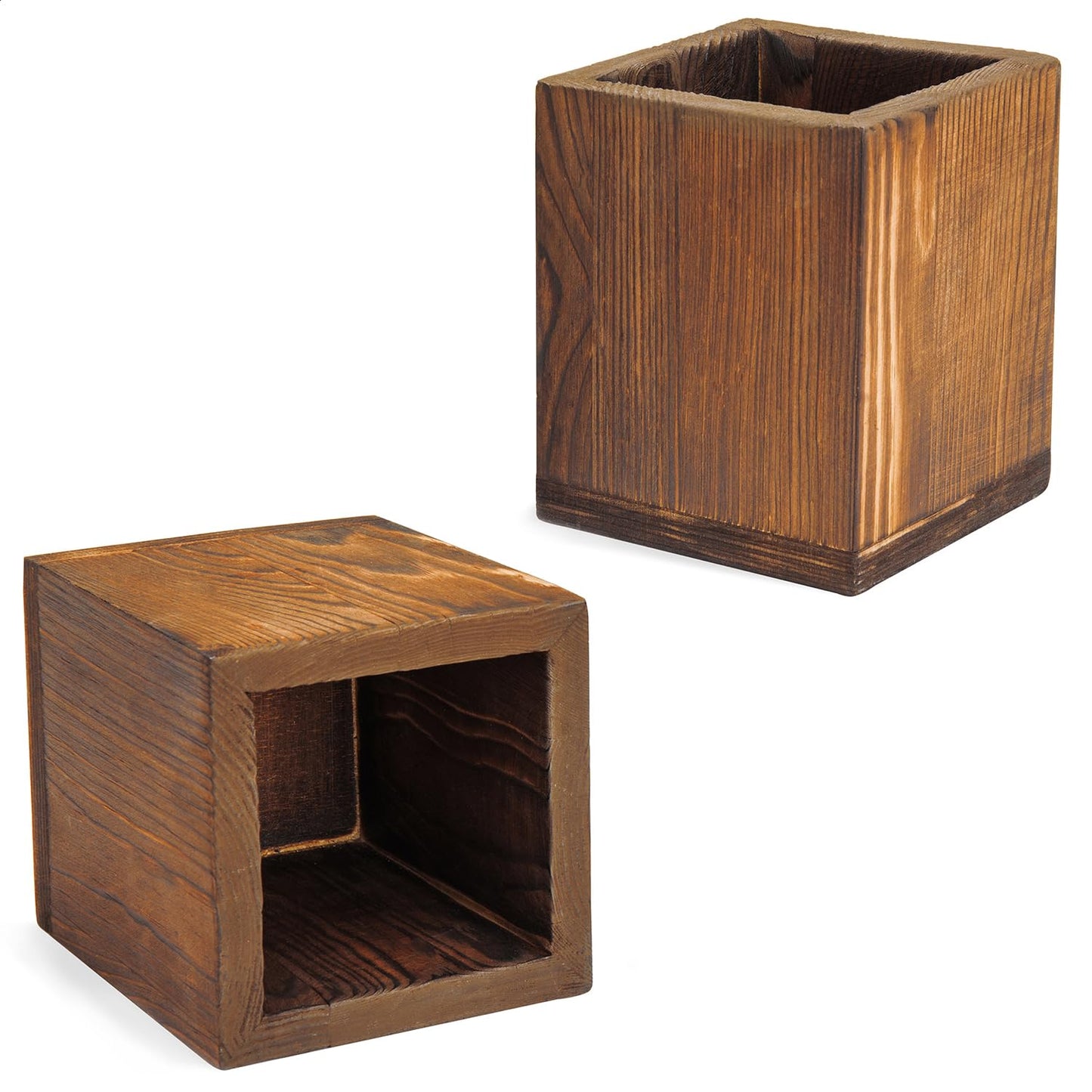 MyGift Set of 2 Natural Grain Wood Desktop Pen Holder Pencil Holder Cup, Office Dorm Home Desk Supplies Organizer