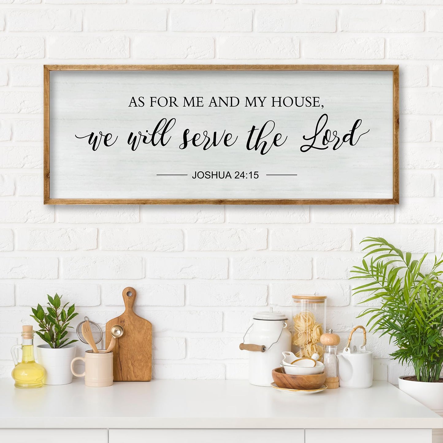 RLWangChao As for Me and My House We Will Serve the Lord Wall Decor 40"×15" Family Living Room Wood Framed Home Sign Joshua 24 15 Bible Verse Christian Plaque Hanging Wall Art (Wood)