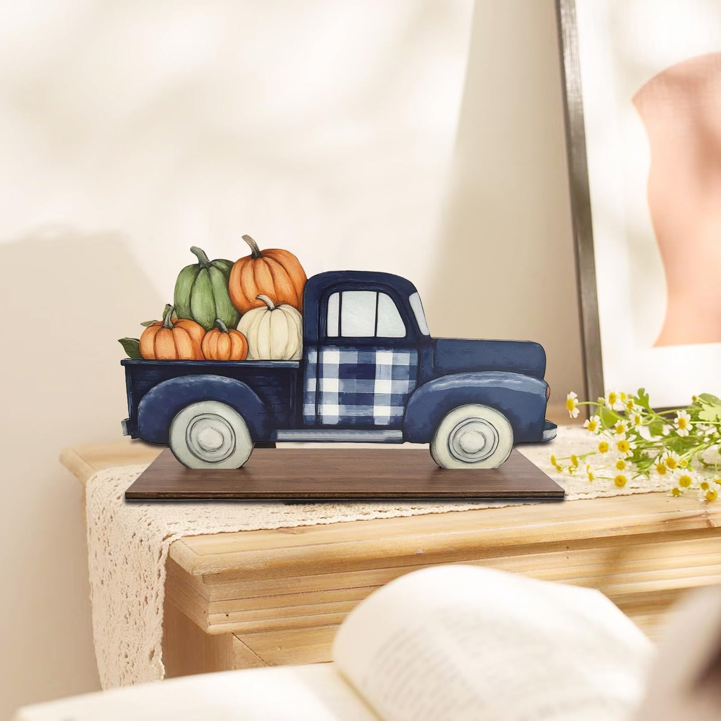 Autumn Wooden Desktop Decor Harvest Car Sign Halloween Pumpkins fall decorations Thanksgiving Table Decorations for Home,Farmhouse,Office,Garden