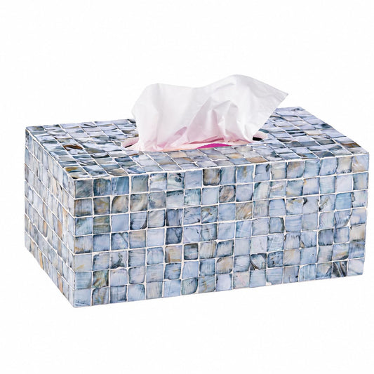 PEMAR Rectangular Mother of Pearl Tissue Box Capiz Shell Handmade Rectangle Tissue Box Cover Holder Decorative Napkin Dispenser Organizer Rustic Farmhouse Vintage Decor (Blue)