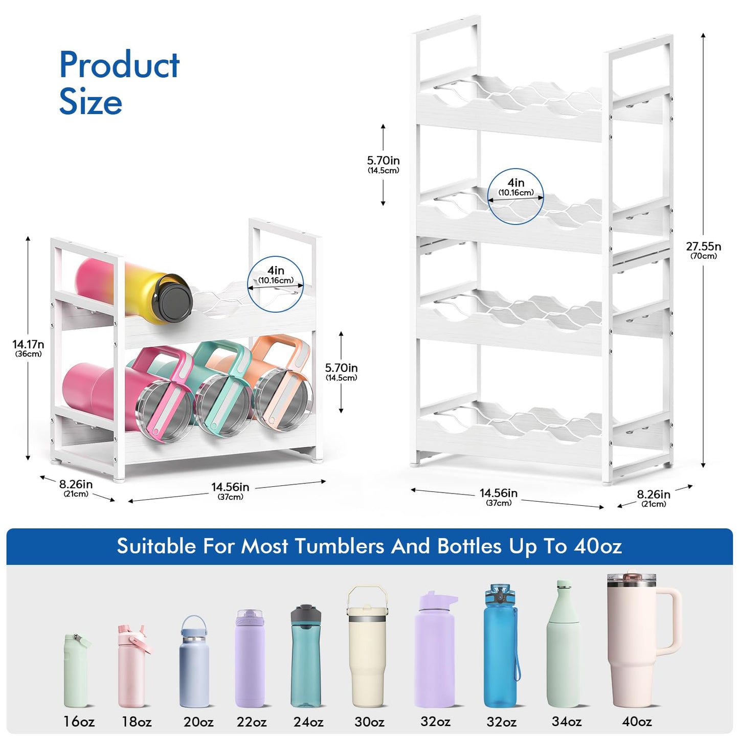 Kssiaz Wooden Water Bottle Organizer, 20/30/40oz Tumbler Organizer, Bottle Holder for Owala/Yeti/Stanley, Kitchen Pantry Water Bottle Storage Rack for Cabinets, Wood Wine Rack, 4 Tier Hold 12