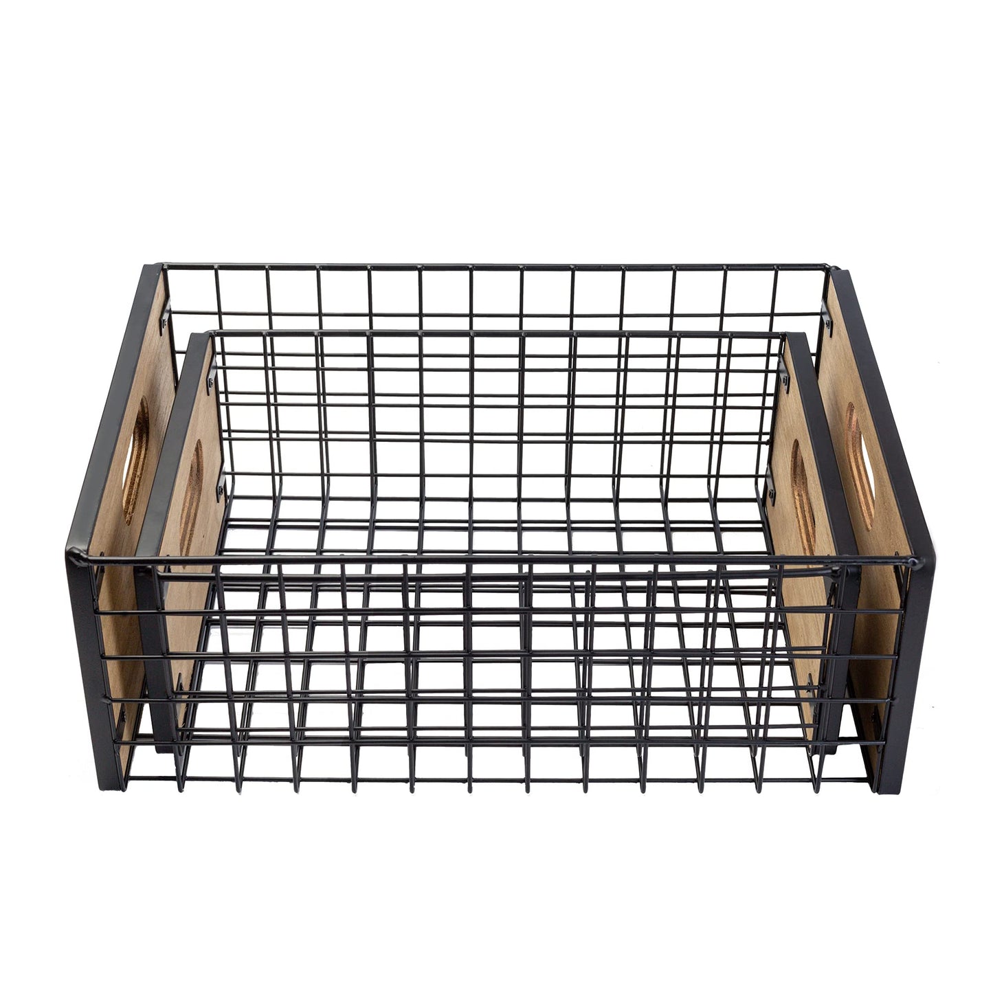 [ Extra Large ] TIEYIPIN Nesting Countertop Baskets, Metal Wire Storage Basket with Wooden Handles, Storage Organizer Bin for Kitchen Cabinets, Bathroom, Pantry, Garage, Laundry Room, Set of 2